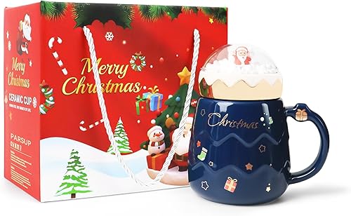 Taza de Navidad, bonitas tazas de té de cerámica con tapa de Papá Noel de Navidad, taza de Navidad novedosa para leche, café, chocolate caliente,