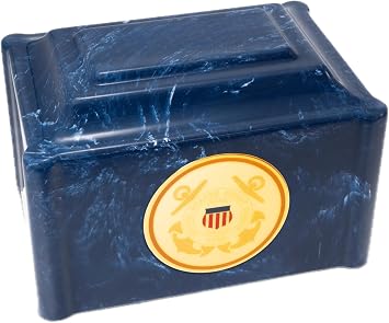 Military Marble Urn for Adult Human Ashes Military Coast Guard Veteran Tribute Coast Guard Blue Genuine Cultured Marble Cremation Urn Extra Large Engravable Memorial for Men & Women