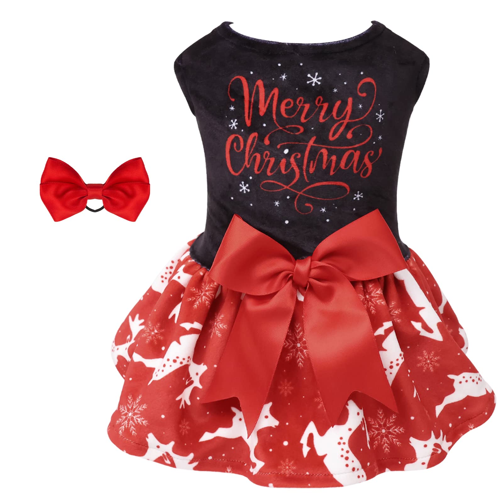 CuteBone Merry Christmas Dog Dress Velvet for Small Dogs Girl Reindeer Puppy Dresses Red Dog Clothes CVA04L-D