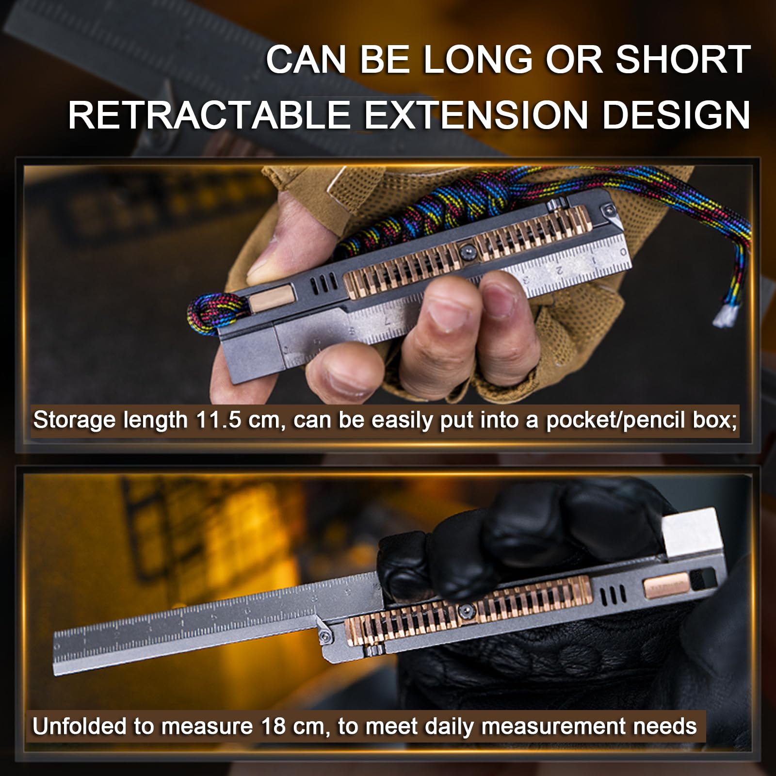 Titan-EDC-Lineal, Imperial 4+3" Kupferkern-Multitool Mit Magnetischer Ausrichtung, Verstellbarem Schraubenschlüssel Und Logarithmischer Skala, 11,5–18 cm Ausziehbar, Für Ingenieure
