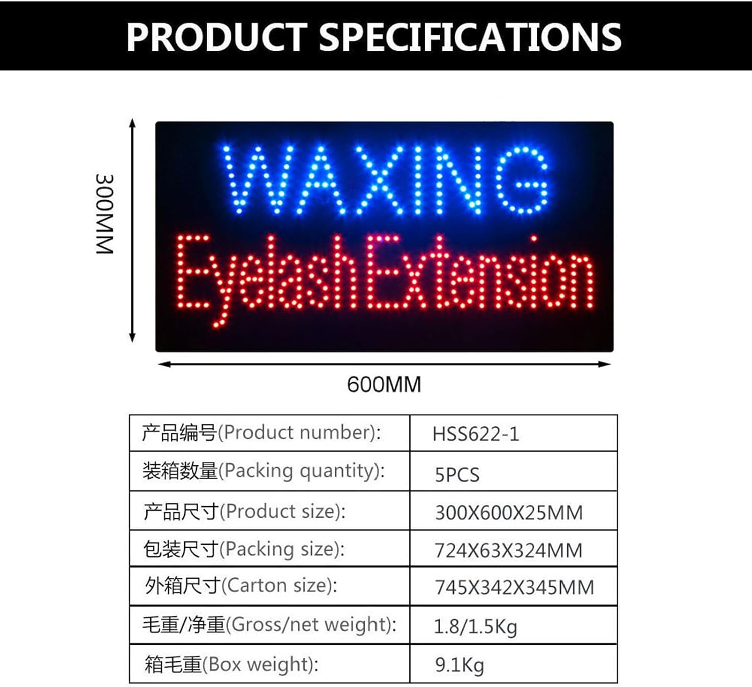 LED Waxing Eyelash Extension Sign for Business, Super Bright LED Open Sign for Beauty Salon, Electric Advertising Display Sign for Nail Salon Business Shop Store Window Decor.