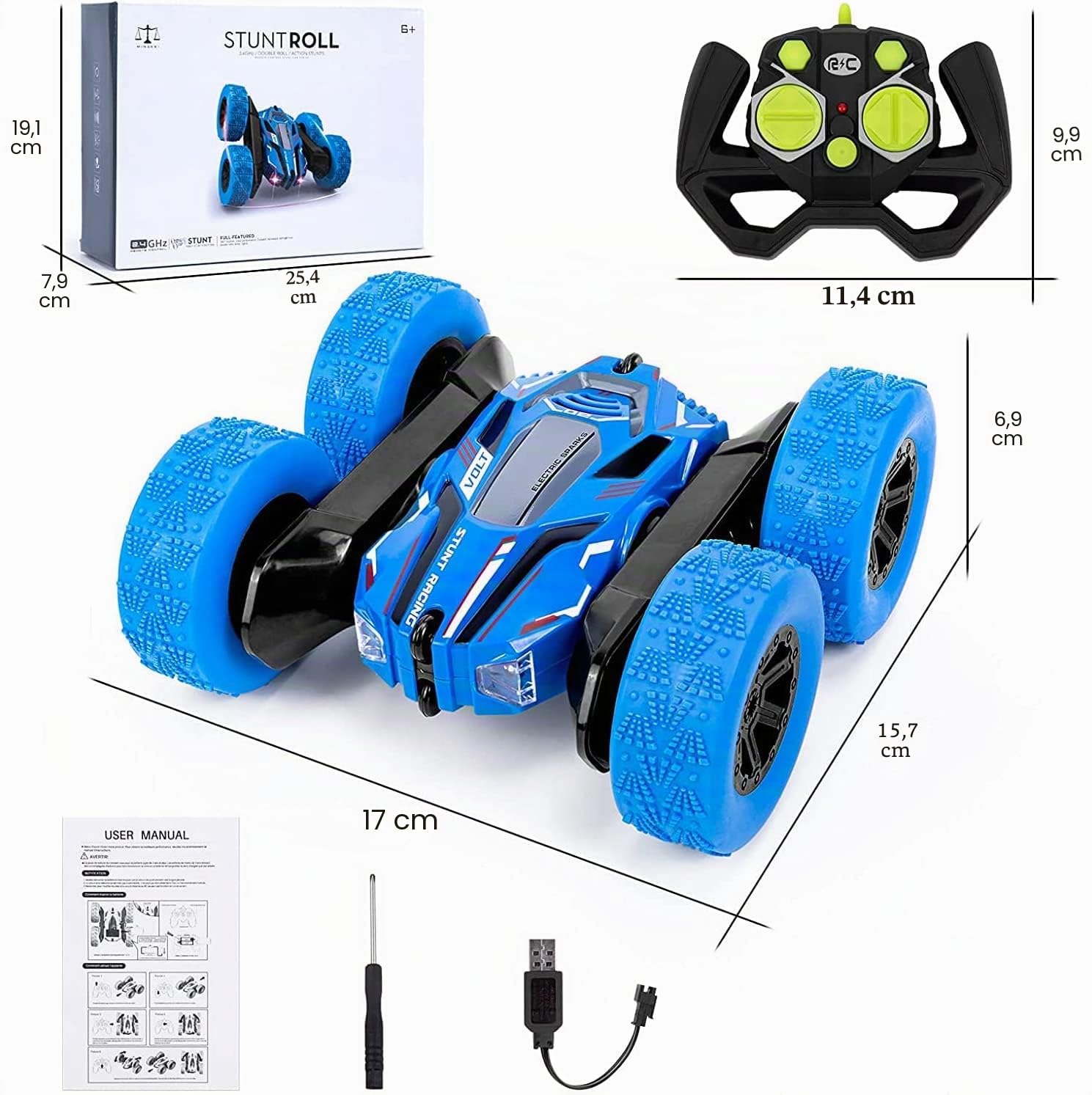 Thedttoy RC Voiture Telecommandé Tout-Terrain pour garçons Filles, 4WD 360°Rotation Stunt Car Offroad RC Véhicule avec LED, 2.4GHz Voiture Radiocommandee Crawlers pour Enfants 3 4 5 6 7+ Ans(Bleu)