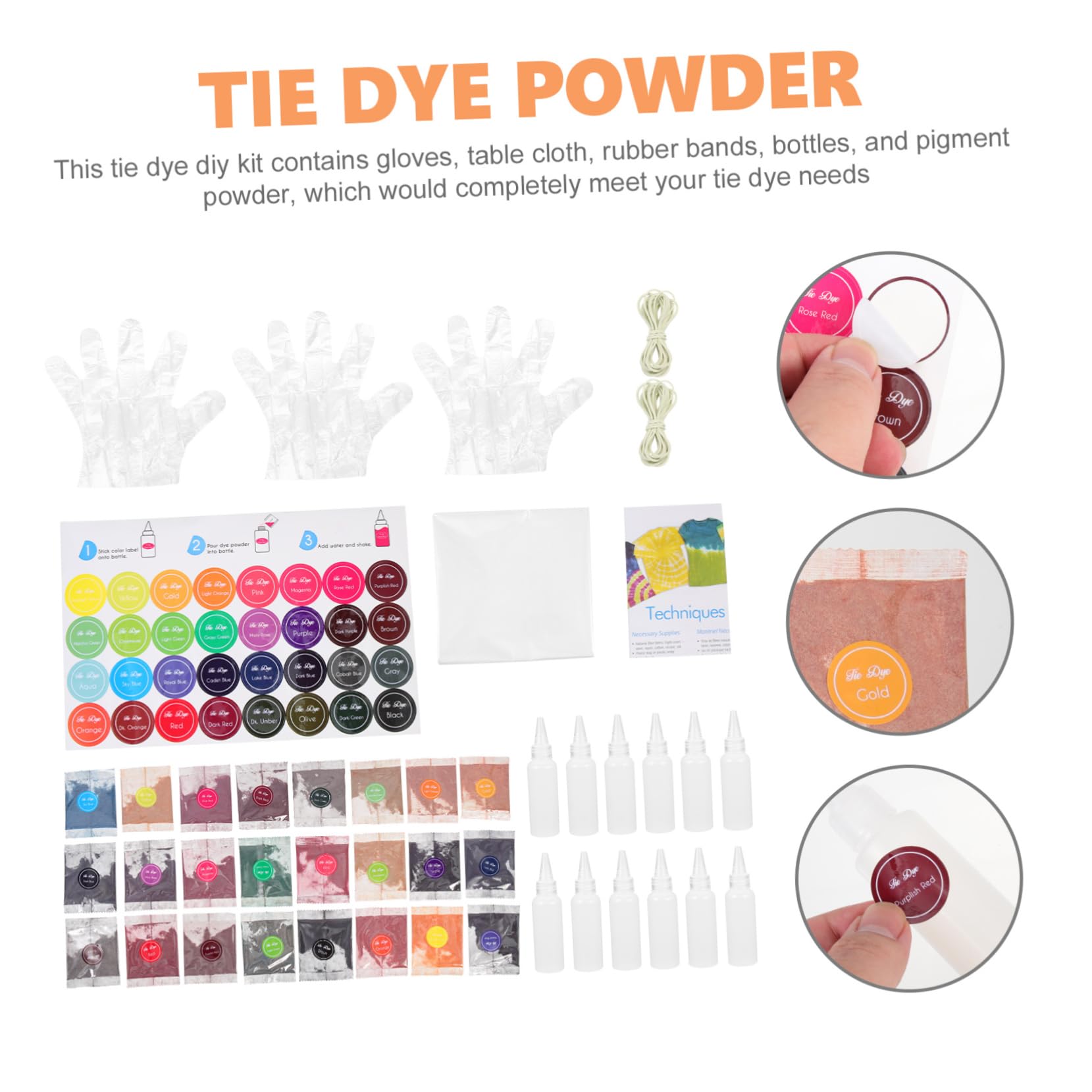 STOBOK Kit per Tintura Tie-dye in Polvere 24 Colori, Set per Tintura Tessuti Coloranti per Scarpe, Abbigliamento e Sciarpe, per Ragazzo Ragazza e Adulti