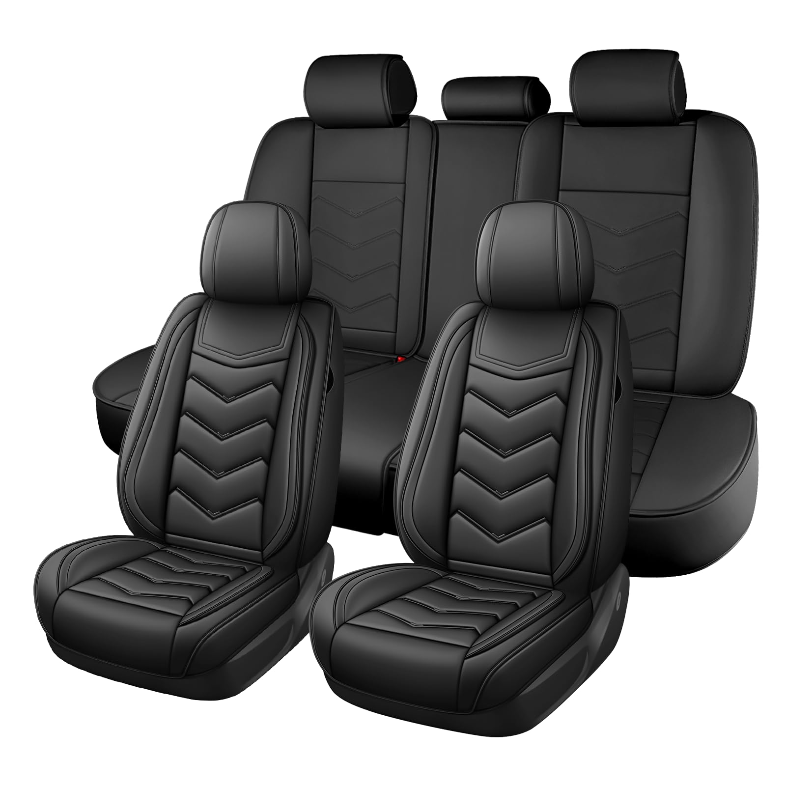 Coprisedili Auto Universale Per Jaecoo 7 (2024 2025 2026), PU Pelle Copri Sedile Auto，Traspirante，Airbag Amichevole，A Doppia Fila, Cinque Posti(Pure Black)