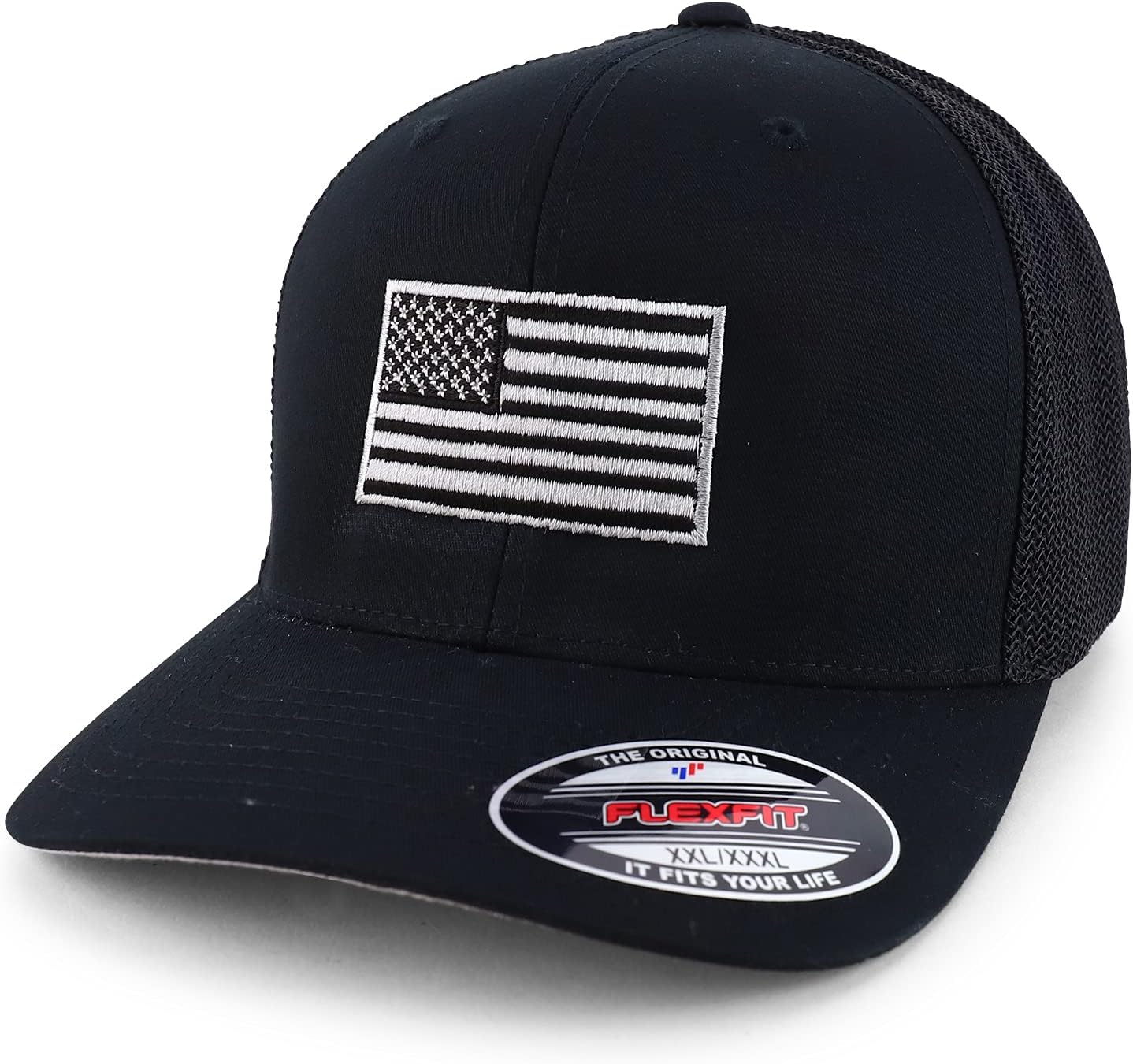 Armycrew XXL Oversize USA American Flag Embroidered Flex Fitted Mesh Back Baseball Cap