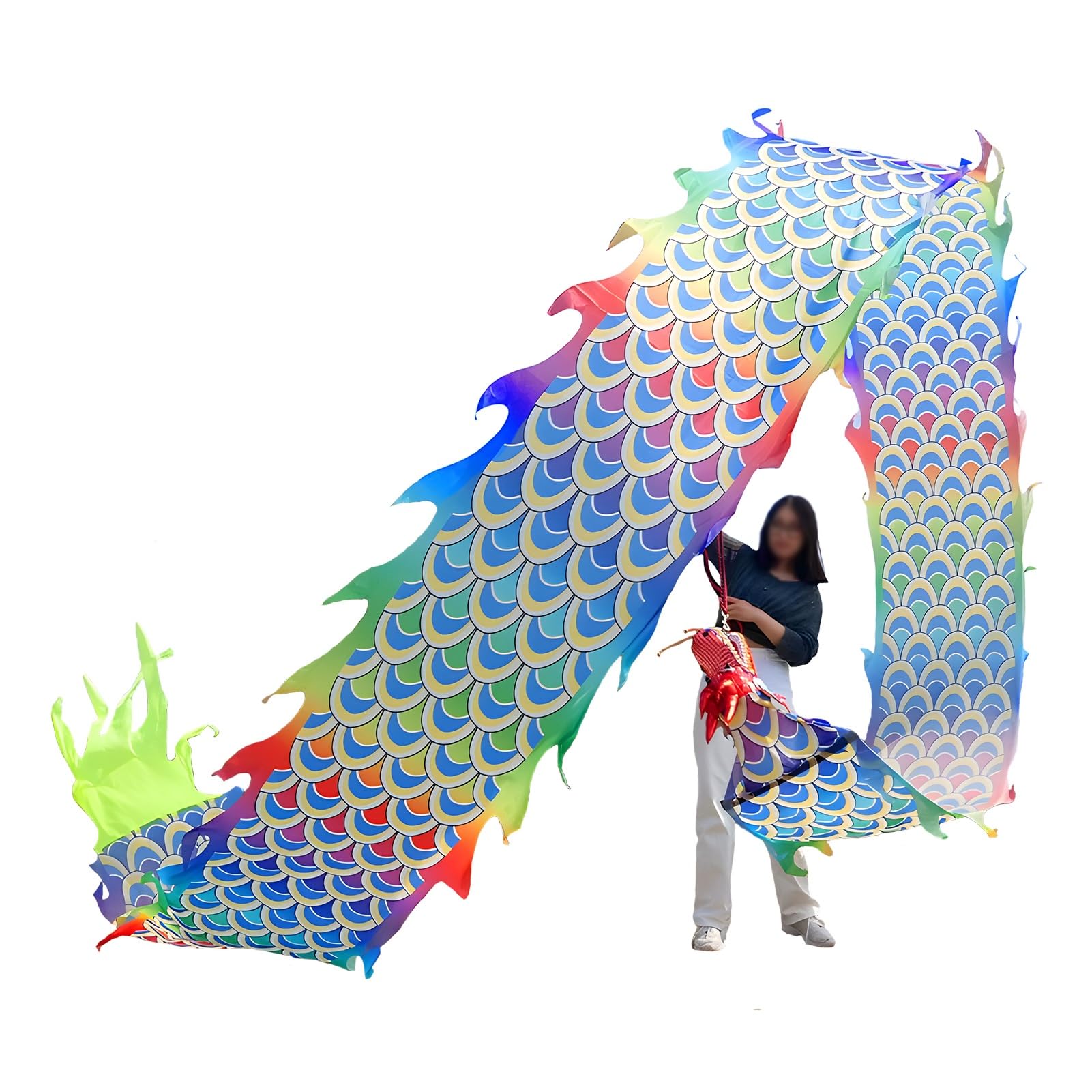 drachentanzband Drachenband-Poi Mit Drachenkopf Aus Stahlrahmen, Quadratischer Übungstanz-Drachen-Poi Mit Aufbewahrungstasche, Drachen-Poi Für Erwachsene(33 ft)
