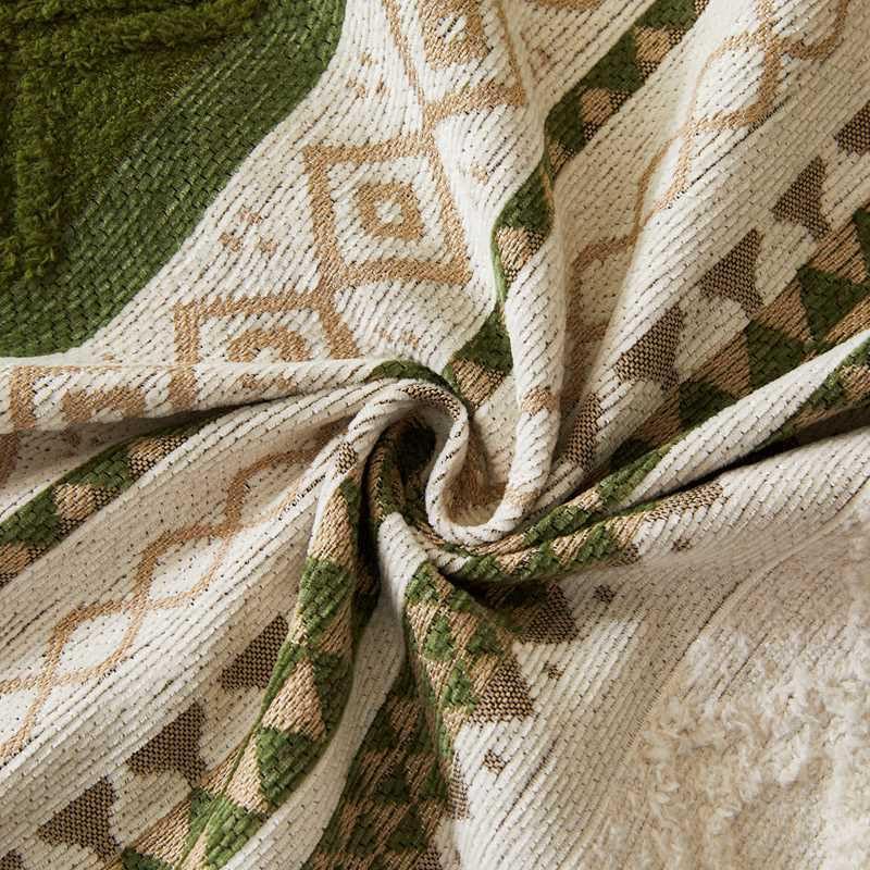 Image of HOMETHREADS Chenille Bohemian Boho Style Sofa Cover | Thick & Soft Luxury Slipcover | Protective, Washable & Stylish Couch Cover for Living Room Decor. (Boho Line Green, 1 Seater Large | 90x180cm)