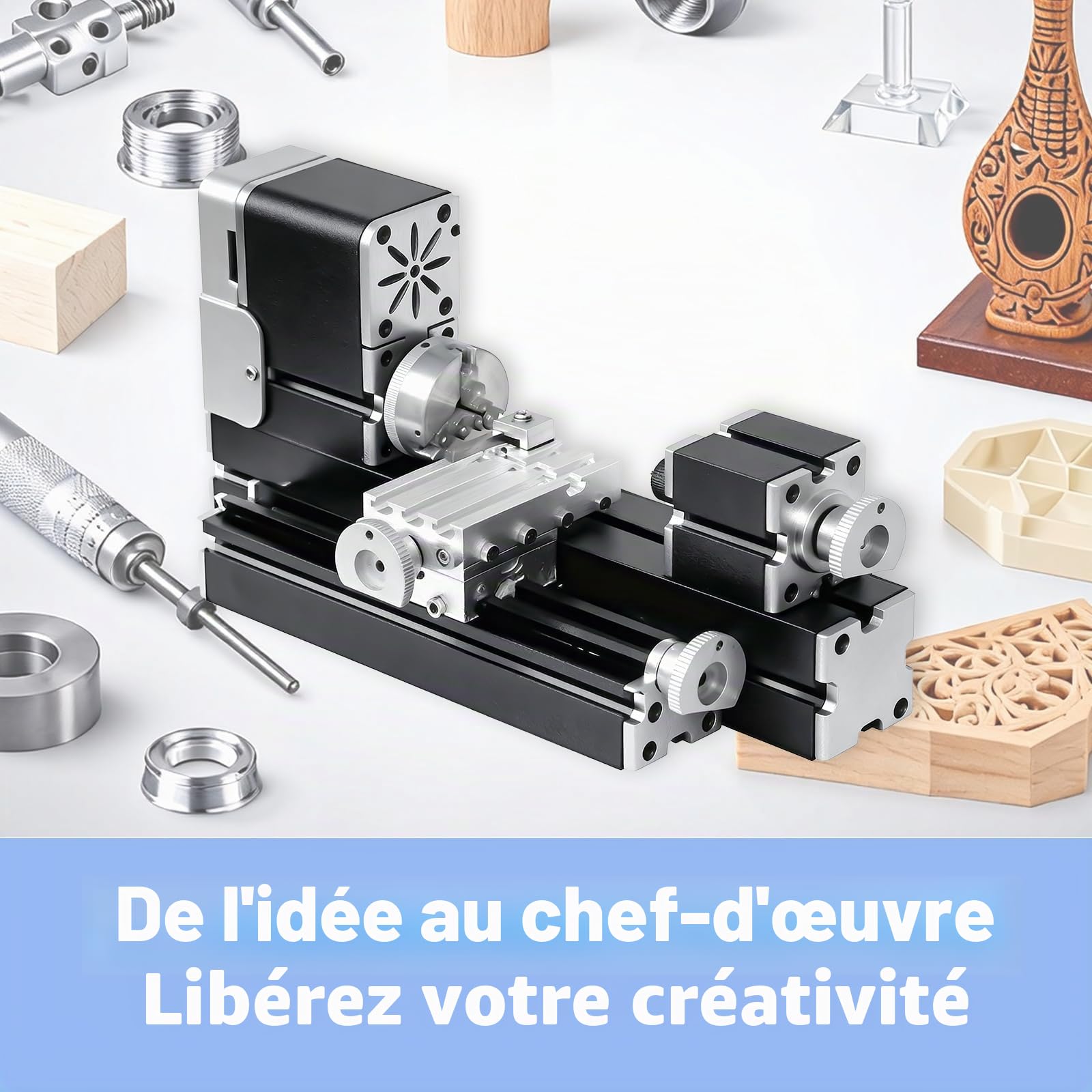Tour miniature entièrement en métal 36 W 20 000 tr/min Mini machine de tour en métal pour les amateurs de travail du bois