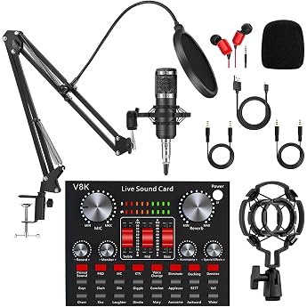 Podcast Microphone Bundling Audio Interface with All-In-One Live Sound Card and Bm-800 Tonor Microphone for Recording Broadcasting Live Streaming Youtube Tiktok