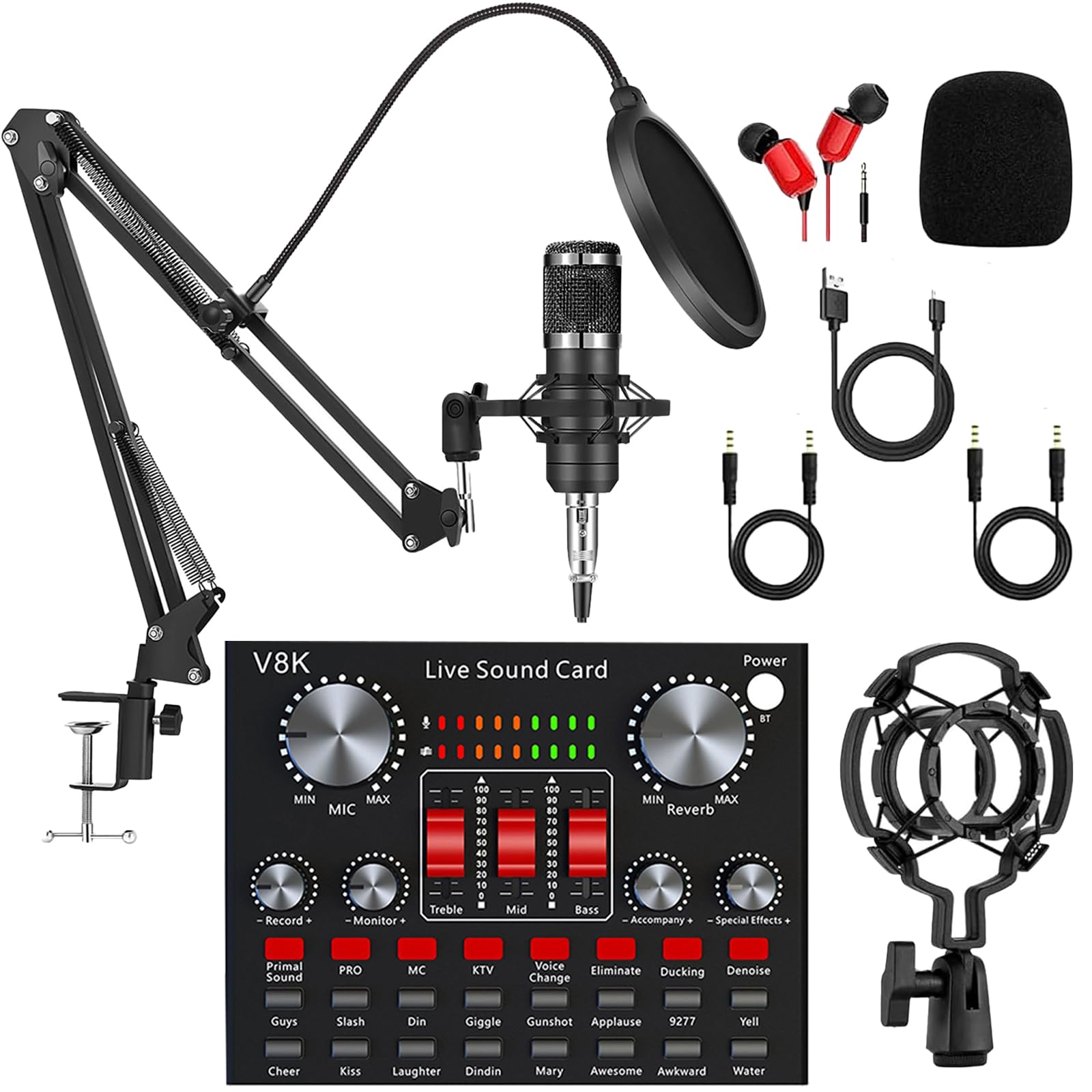 Paquete De MicróFono Para Podcast, 10 W 500 Mah Interfaz De Audio Con Tarjeta De Sonido En Vivo Todo En Uno Y MicróFono Con Sonda Bm 800 Para Grabar Transmitir En Vivo Youtube Y Tiktok