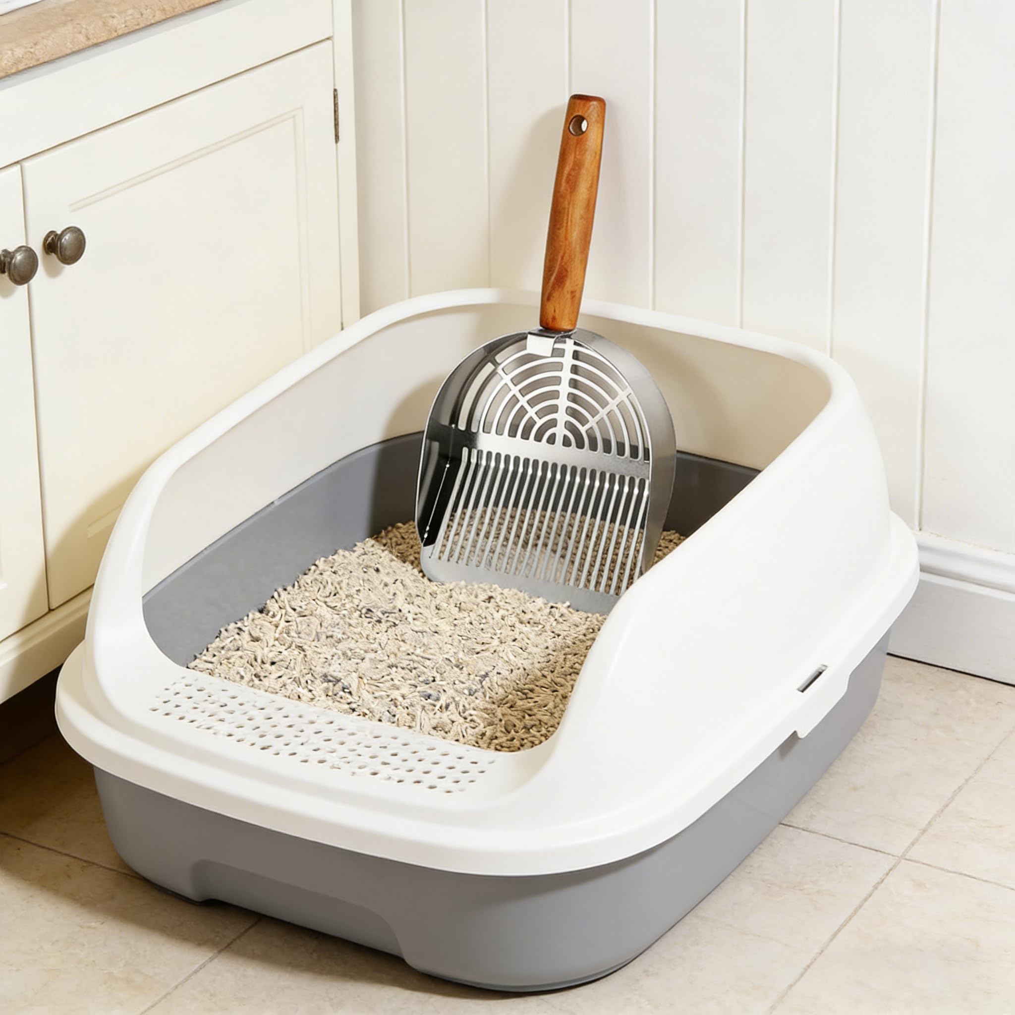 Stainless Steel Metal Cat Litter Scoop with Holder,Heavy Duty Litter Scooper & Speed Sifter,Dual-Width Holes for Quick Cleanin,Suitabla cat Scooper for Cat Litter Box,Durable, Heavy Duty - image 4