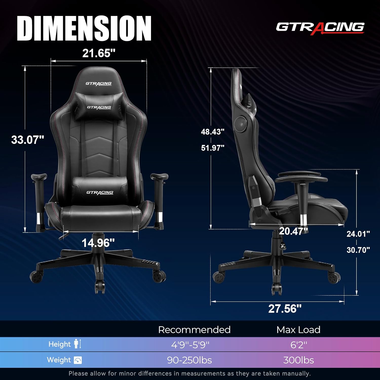 71hNJQYFeJL._AC_SL1500_ GTRACING Gaming Chair with Speakers Bluetooth Music Video Game Chair Audio Ergonomic Design Heavy Duty Office Computer Desk Chair (Black)