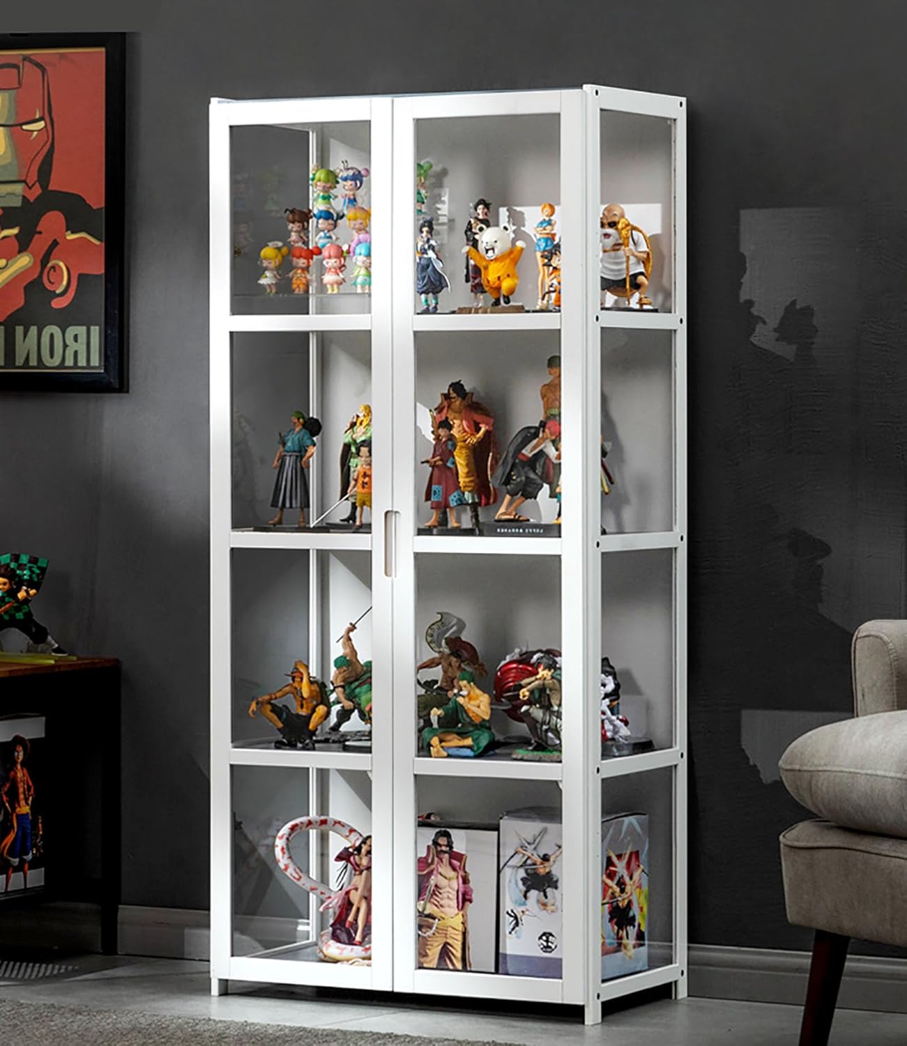 Transparent Multi-Layer Display Cabinet,Curio Cabinets with Glass Doors Glass Display Cabinet Curio Cabinet Display Cabinet Natural Bamboo Frame, Safe and Healthy, Double Door Design for Con