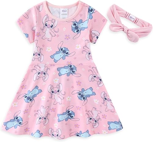 Disney Lilo & Stitch Girls French Terry Skater Dress with Headband for Big Kids