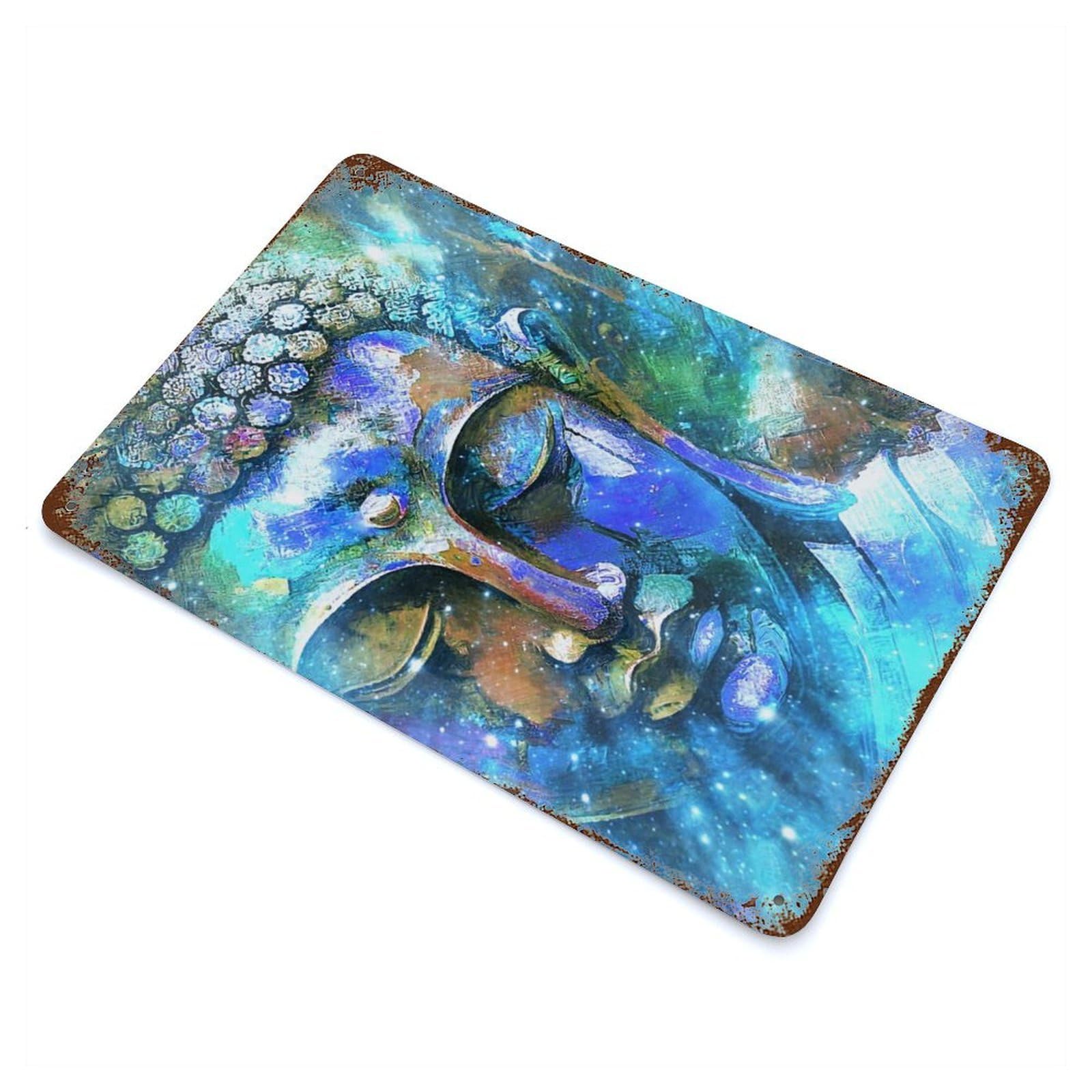 Cosmic Meditation Distressed Metal Wall Sign 11.8"x7.9", Ideal for Garage, Bar And Workshop Decor