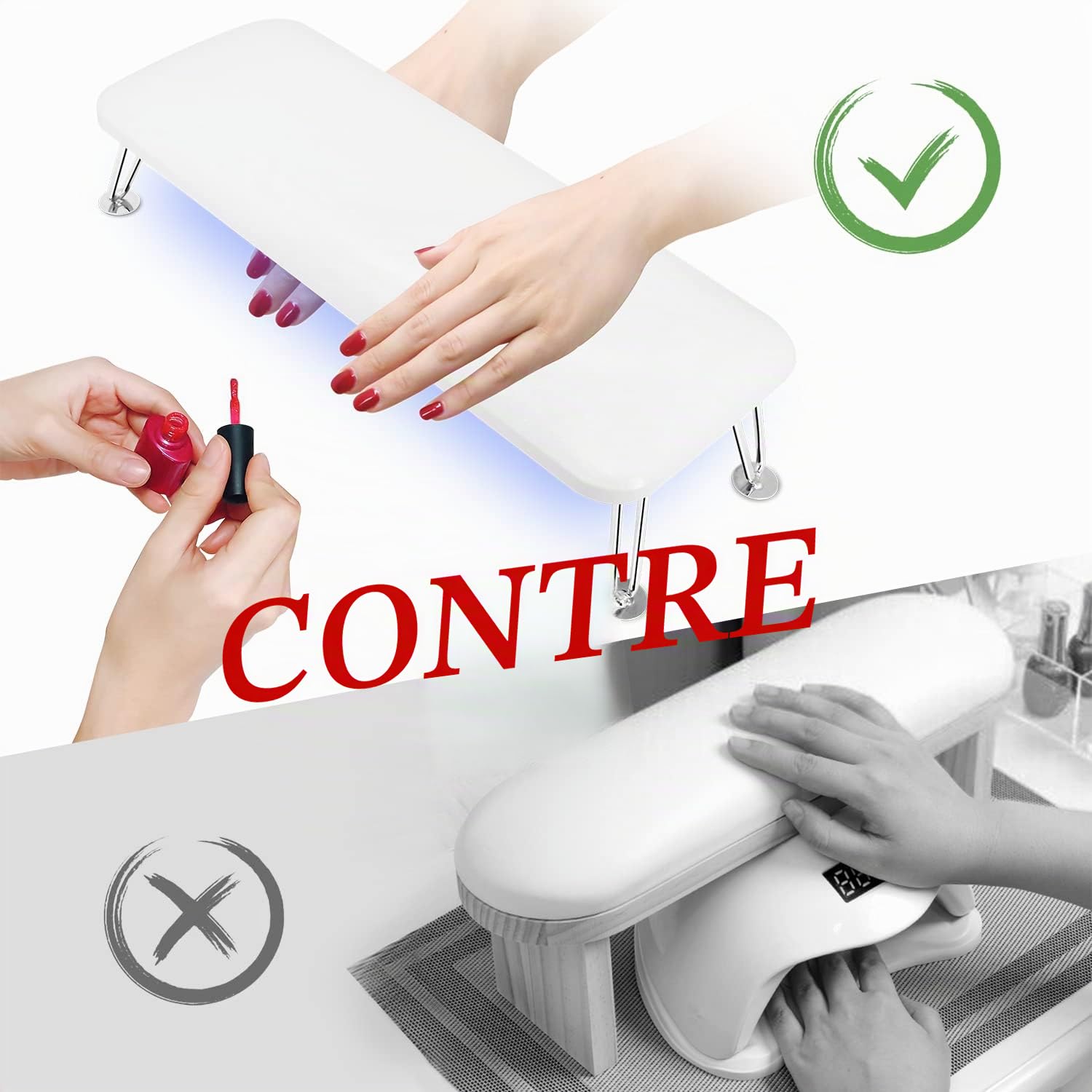 Coussins Repose Main Manucure 2 en 1,Repose-Bras à Ongles avec lampe à Ongles,Repose-Mains à Ongles Antidérapant pour les Mains et les Pieds Utilisation de Salon D'ongle