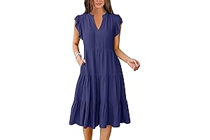 Women's Ruffle Sleeve V-Neck Midi Dress Set
