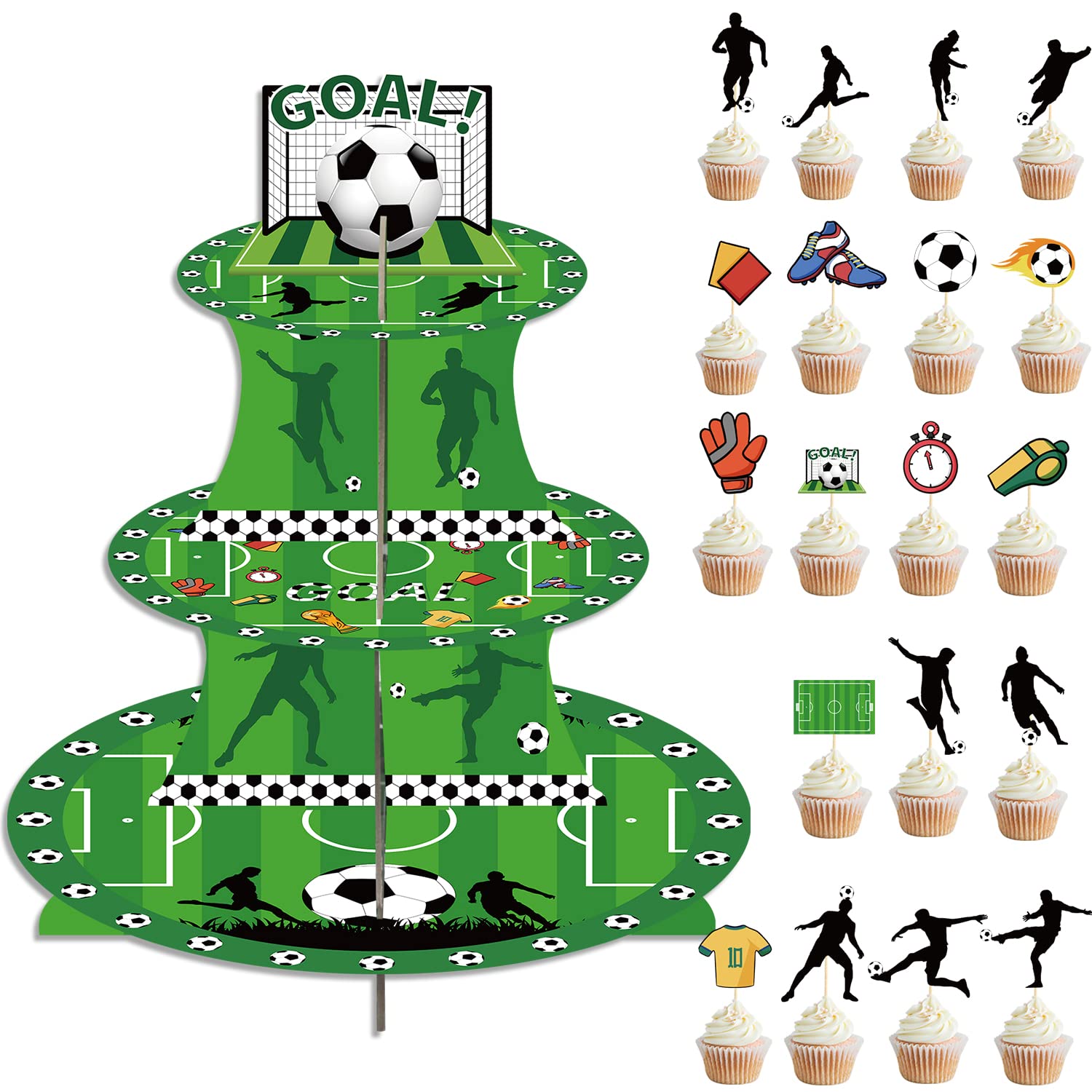 Cupcake-Ständer Mit Fußball-Motiv – 3 Etagen, Aus Karton, Für Sport-Partys