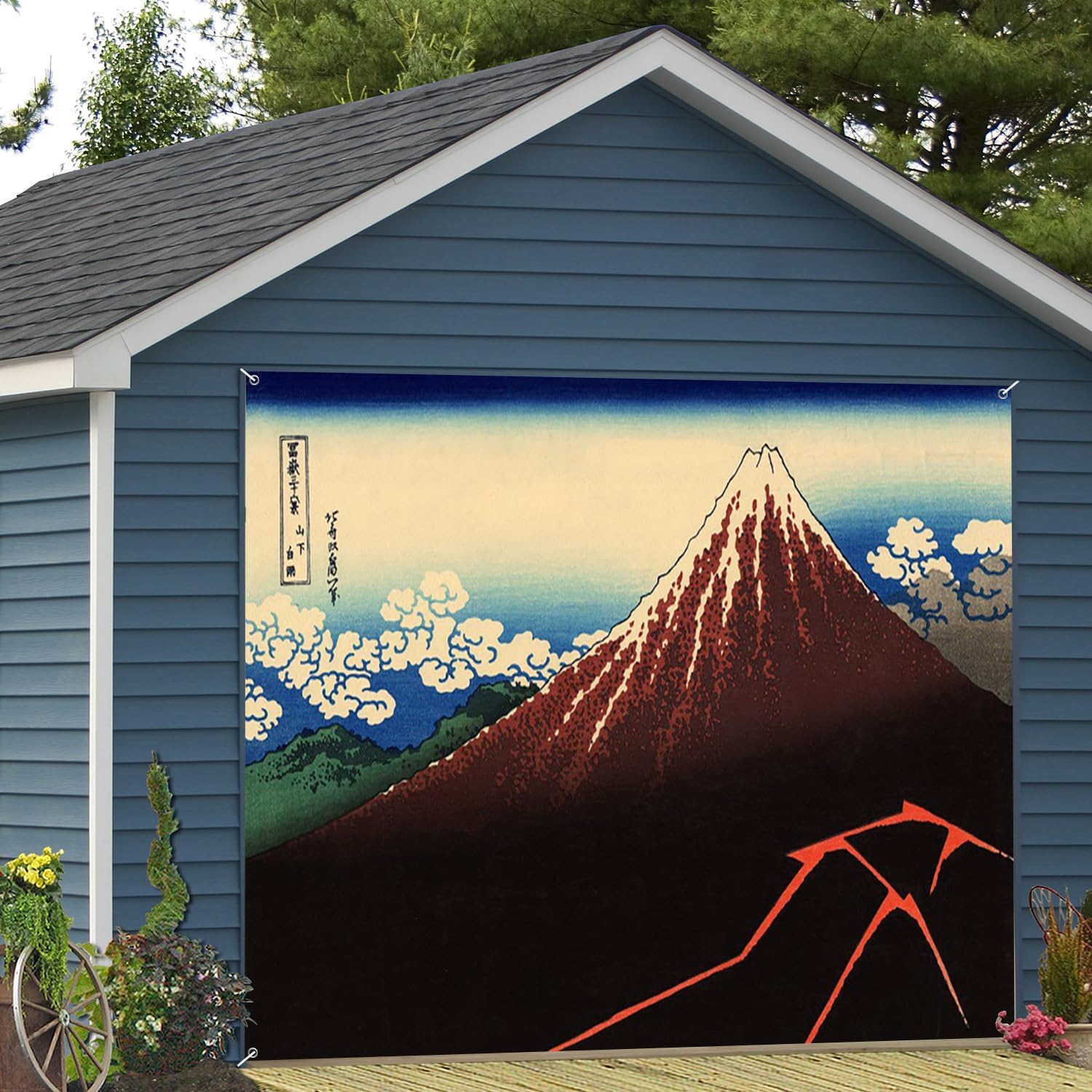 7x8ft Kanagawa Mount Fuji Garage Door Decor Japanese Ukiyoe Katsushika Hokusai Fuji Rainstorm Beneath Summit Garage Door Background Abstract Art Modern Family Background Decoration