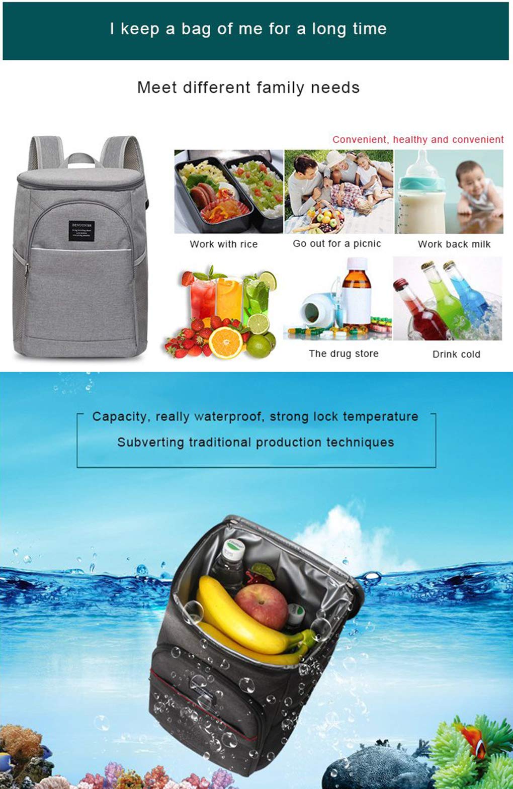 Zaino Termico Porta Pranzo 18L AUXDIQ - Borsa Frigo Isoterma Per Picnic, Campeggio E Spiaggia - Foto 2
