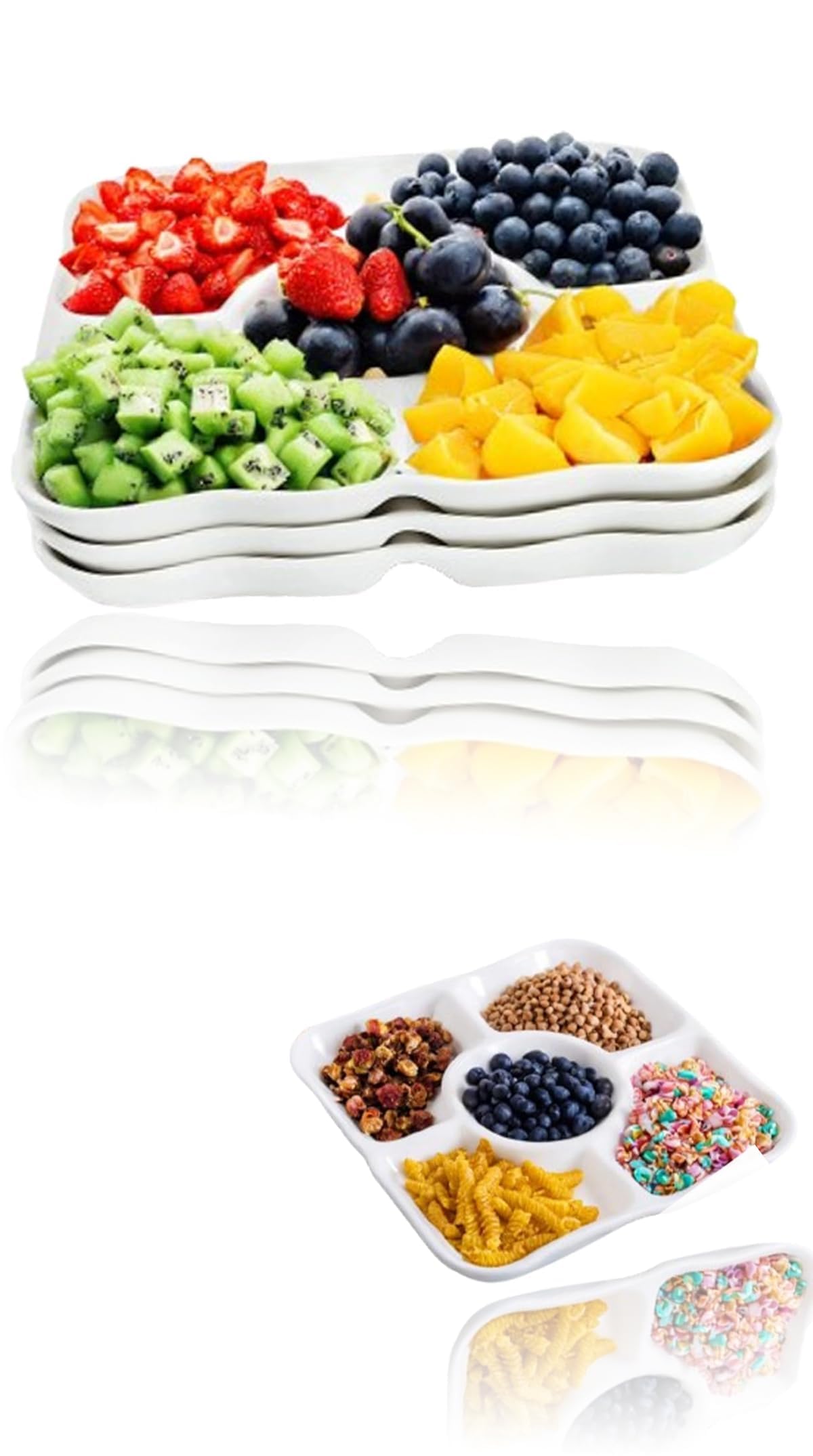Sweet seven 3-piece White Plastic Divided Serving Tray Set - Ideal for Appetizers, Candy, Snacks, Salad, Desserts, and Nuts - Perfect for, Weddings, Parties