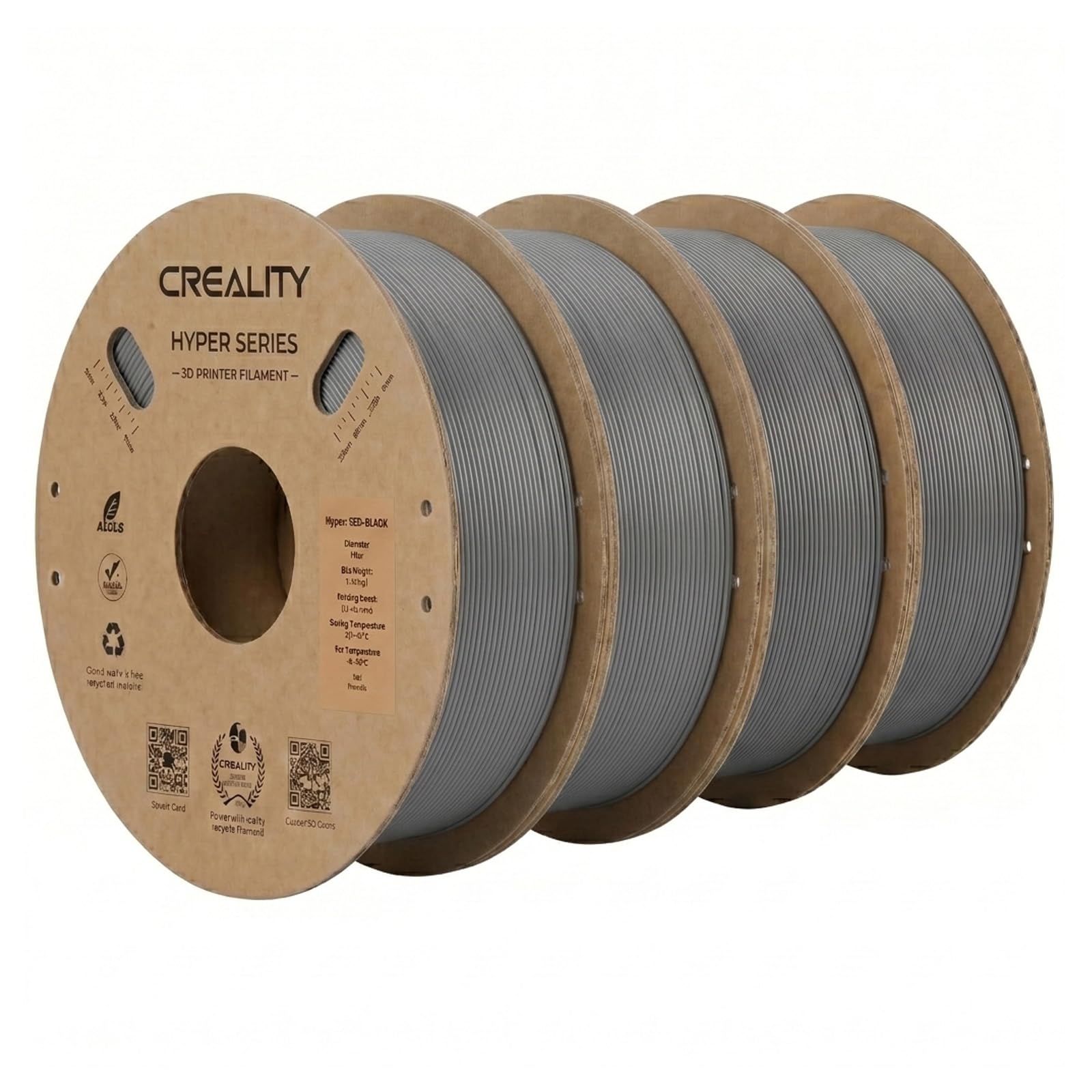 Creality ABS 3D Printer Filament 1.75mm 4KG, Grey*4, Total 4-Pack