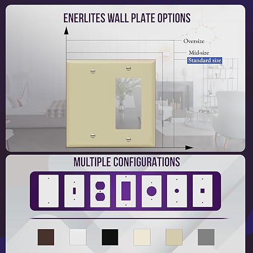 Miniatura 5 de ENERLITES Combination Decorator RockerBlank Outlet Placa de pared, tamaño estándar, cubierta de interruptor de luz de 4.50 x 4.57 pulgadas, cubierta