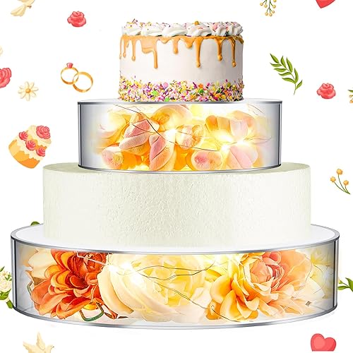 Sunnyray 2 soportes acrílicos para tartas para mesa de postre, elevador de tartas transparente rellenable para cupcakes con cuerdas LED para