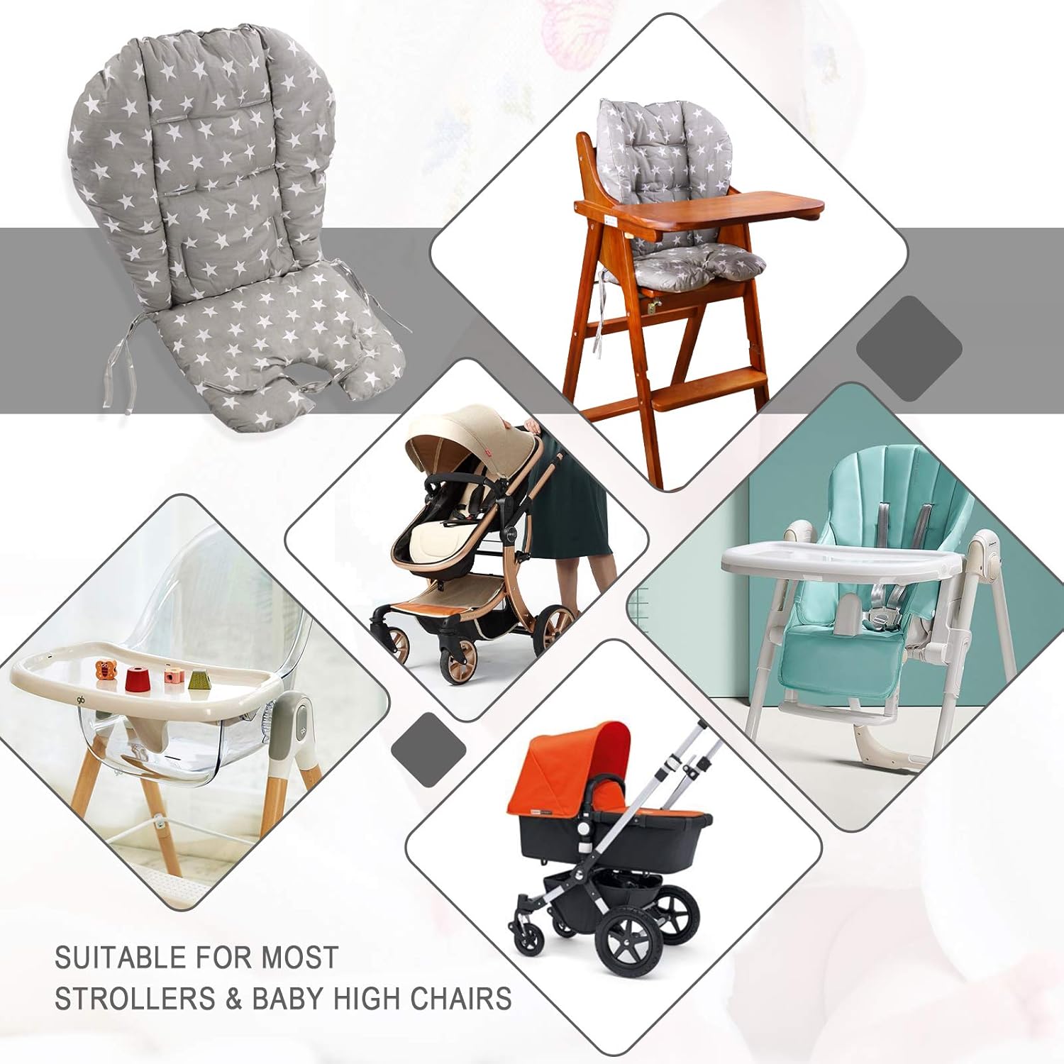 Tuciyke High Chair Cushion,High Chair Pad,Baby High Chair Seat Cushion Liner Mat Padding Cover Protection Pad for Baby Dining Chair(Gray Star)