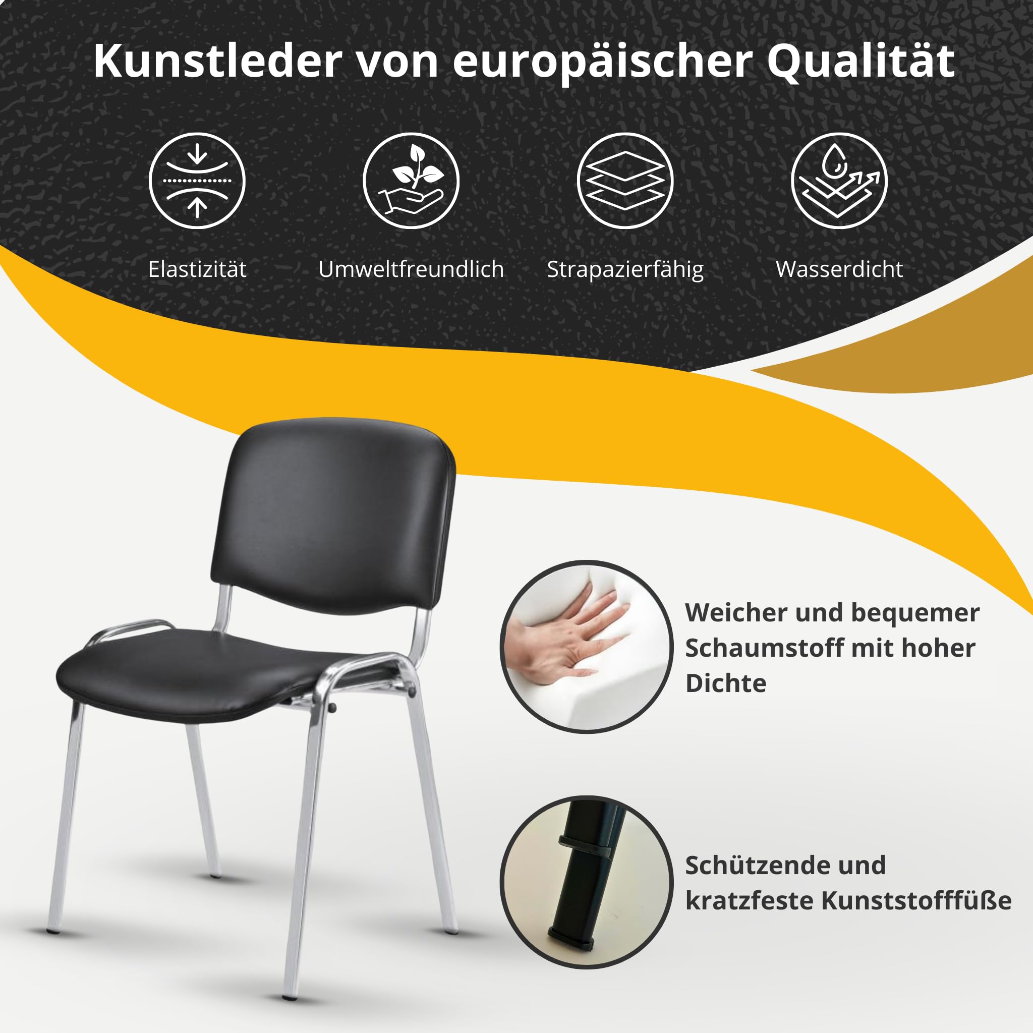 Topsit Chaise Visiteur, Chaise de conférence Structure en métal chromé, rembourée et avec revêtement en Similicuir, Chaise empilable, pour la Maison, Le Bureau, la réception, Les Pauses.