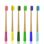 Virgin Forest Bamboo Toothbrush, Natural Eco Friendly Biodegradable Wood Toothbrushes, Vegan Organic Charcoal Tooth Brush, Pack of 6