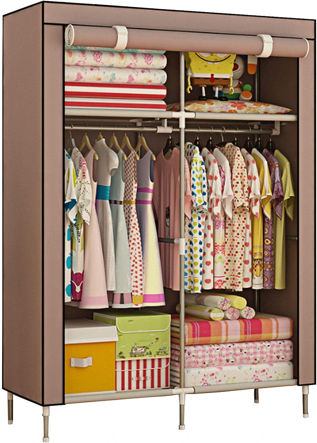 Armoire penderie portative en toile marron dressing tissu vêtement chambre