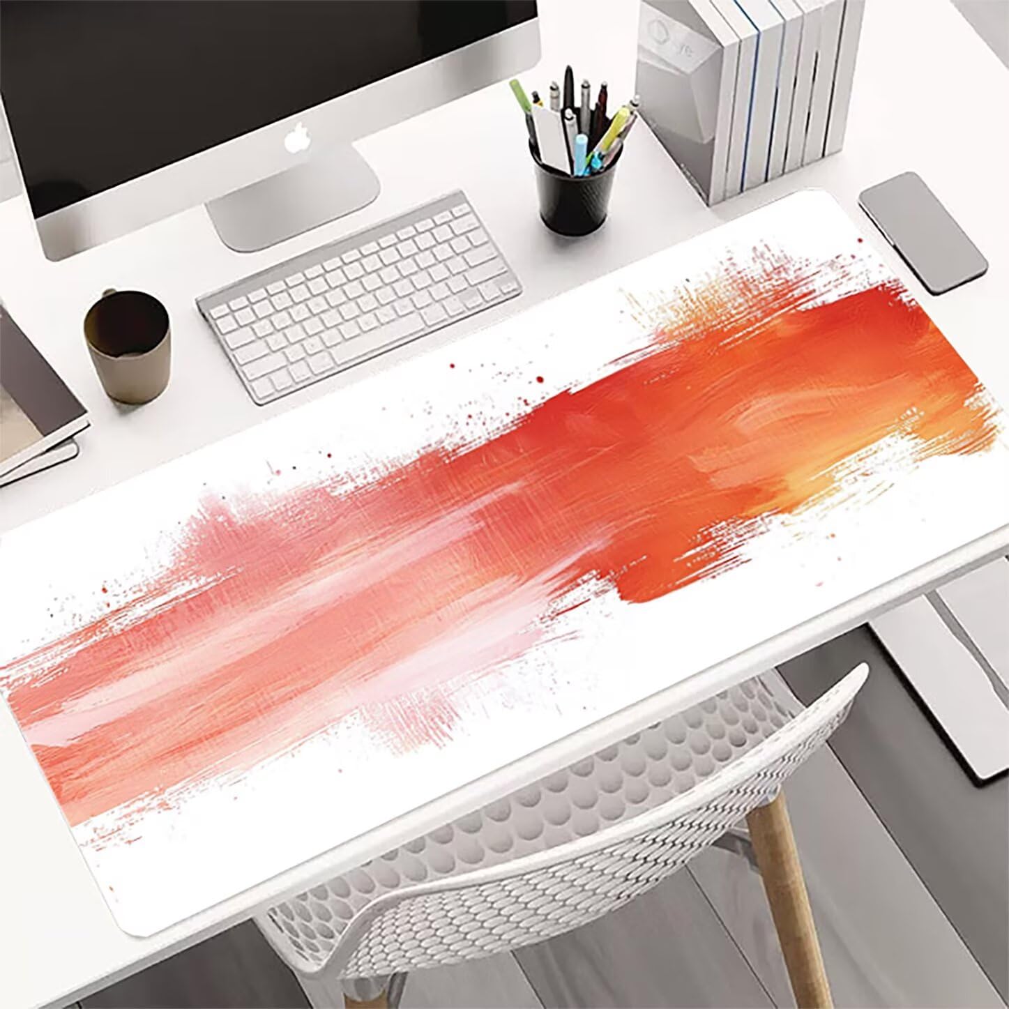 Lpfieonn Orange Farbe Großes Schreibtischunterlage, XXL Schreibtischunterlagen, Weiß XXL Wasserdicht Gaming Mousepad mit Vernähter Rand und Rutschfeste Gummibasis, für Hause/Büro 120x60cm PF-2869