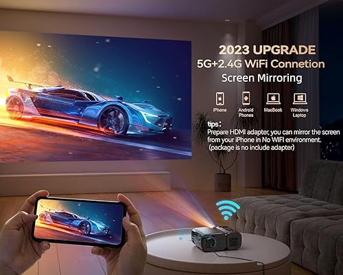 Miniatura 3 de Mini proyector, Tkisko 5G WiFi 1080P compatible con proyector de video, proyector portátil de 12000 lúmenes, proyector de cine en casa para