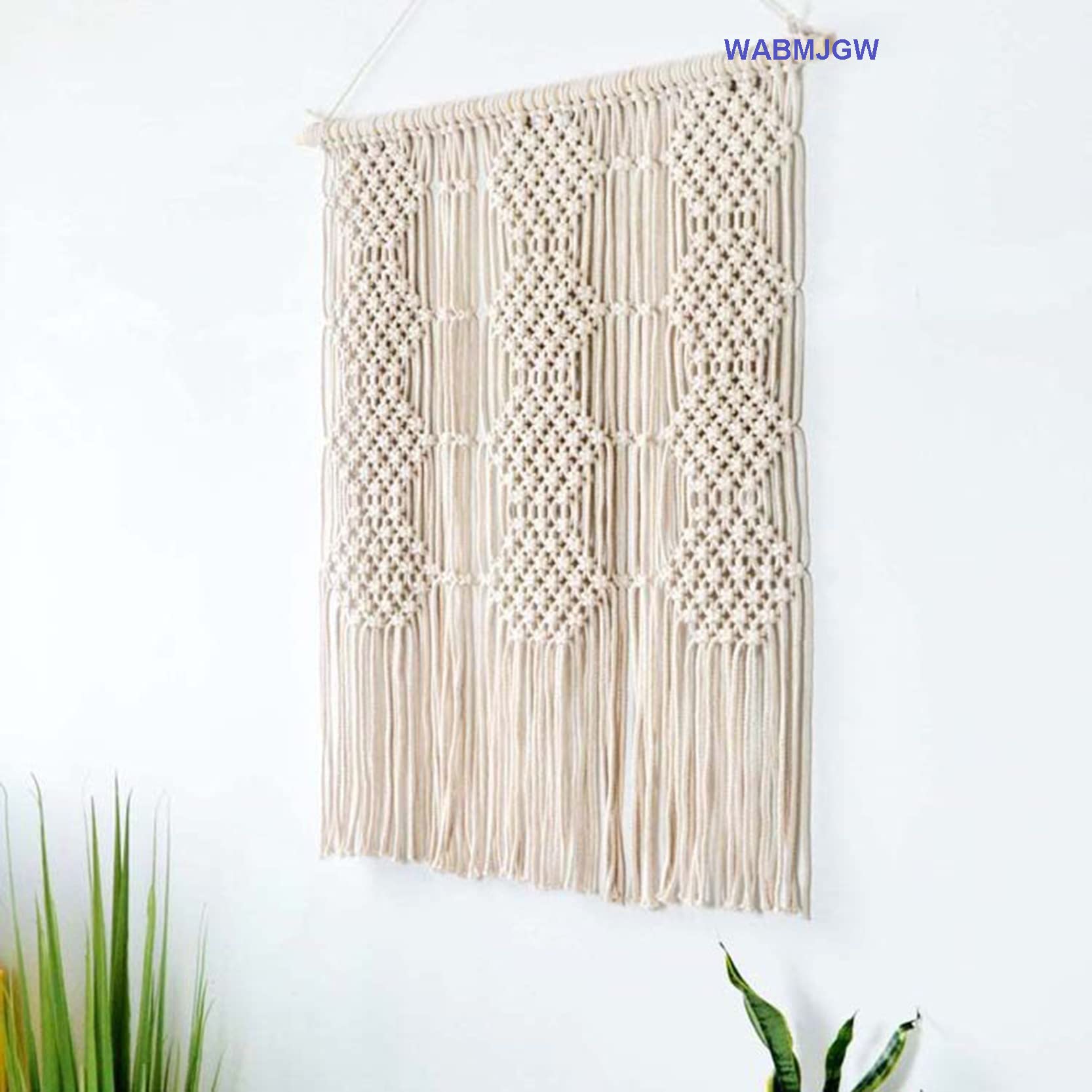 Macramé Colgante de Pared decoración Boho, Hecho a Mano macramé decoración de Pared Cuerda de algodón Tejido macramé Tapiz patrón geométrico decoración de habitación Boho,Beige-100x120cm