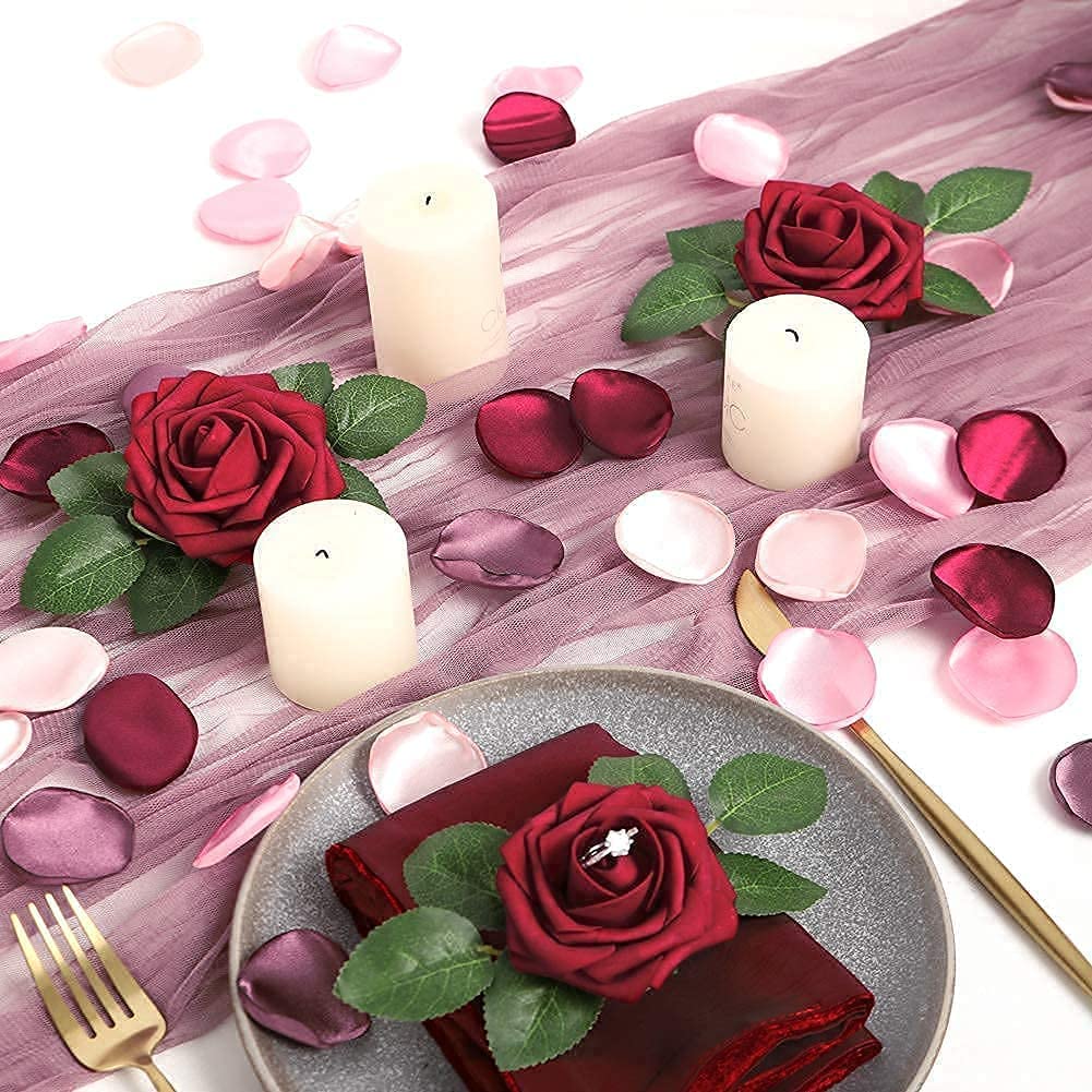 Petali di rosa in seta, 300 pezzi, petali di rosa blu polveroso, fiori da ragazza, per centrotavola per matrimoni, coriandoli, cene, cene, romantiche, decorazione per la casa (classico bordeaux