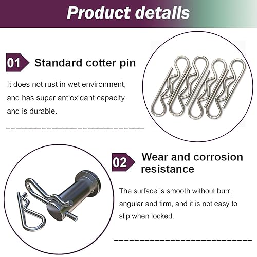 Miniatura 9 de 10 pasadores de enganche resistentes, clips R, pasadores de chaveta, alambre de retención de resorte chapado en zinc negro, grandes para tractores