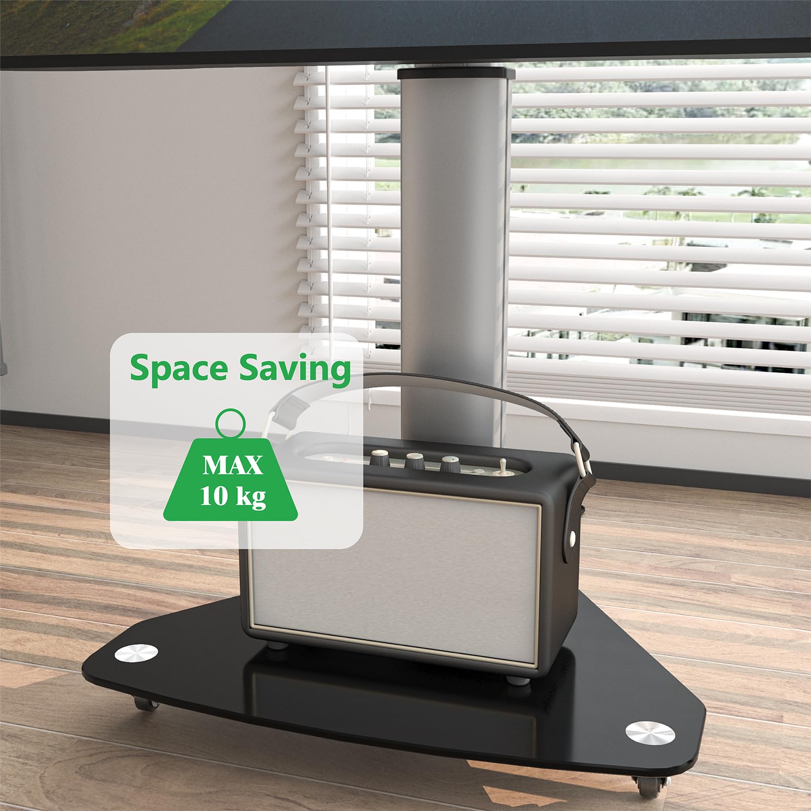 Proton 100 mobiler TV Ständer, rotierbar, Steckdosen, USB-Ports, Höhe VESA 135cm, Hoch- Querformat 32-75 Zoll 40 kg Alu Schwarz
