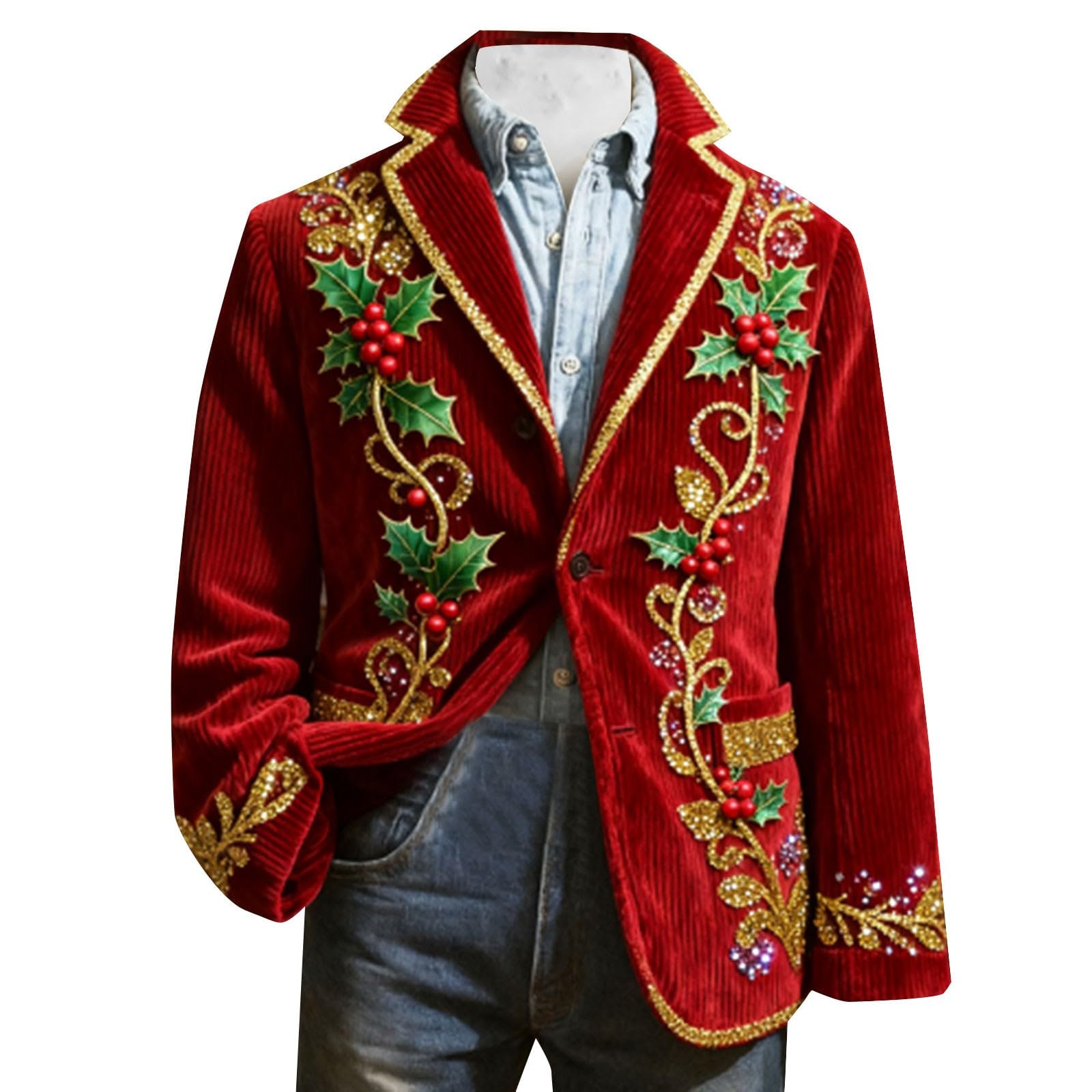Świąteczna męska kurtka sztruksowa w stylu vintage Święty Mikołaj renifer kurtka z długim rękawem zapinana na guziki klapy świąteczne płaszcze świąteczne odzież robocza na co dzień odzież świąteczna