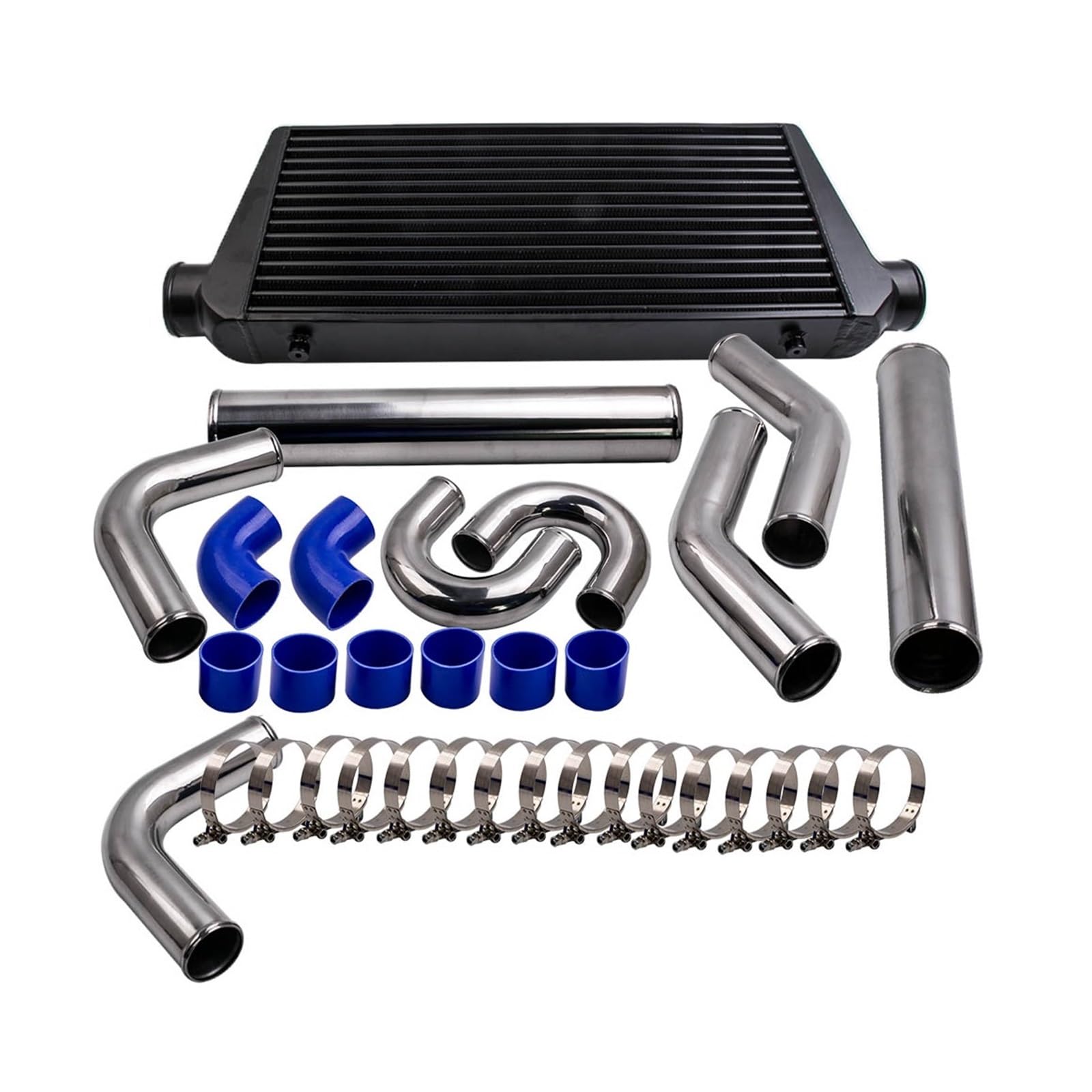 Lkhjdbiy One Color Inlet Turbo Intercooler Hose Aluminum Front Mount Intercooler 600×300×76 + 76 Mm Turbo Pipe + Blue Hose Kit