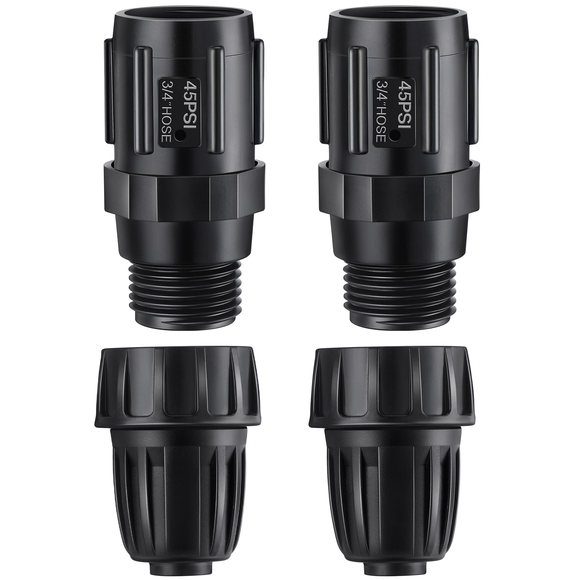 ElectricWise 4 Piece Drip Irrigation Pressure Regulator Faucet Adapter Set, 3/4" FHT x 3/4" MHT Pressure Regulator, 1/2" Drip Irrigation Hose Adapter for Drip Irrigation System (45Psi)