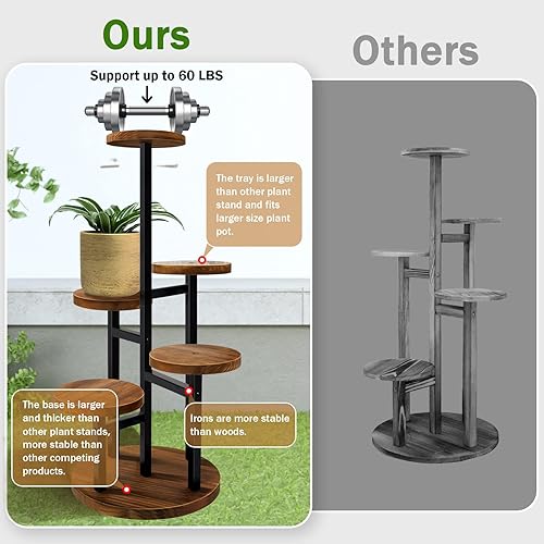Miniatura 6 de AUGOSTA Soporte para Plantas de 5 Niveles, Soporte Alto de Estante de Metal y Madera para Plantas de Interior, Estante de Exhibición de Plantas de