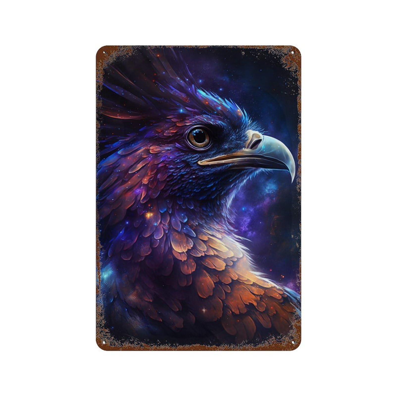 Rust Effect Cosmic Eagle Art Print Retro Metal Sign 11.8"x7.9", Novelty Wall Decor for Bistro, Counter And Cafe Decor