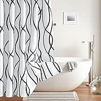 Vista 8 de Biscaynebay - Cortina de ducha de tela texturizada de 72 x 72 pulgadas, cortinas de baño modernas de lino con rayas impresas de lujo de hotel