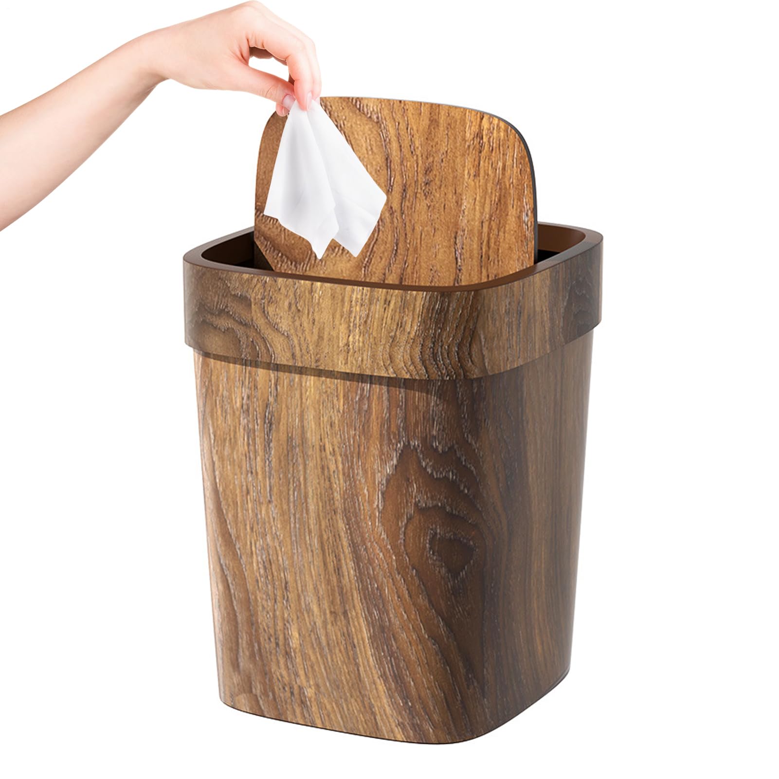 Générique Poubelle En Bois Avec Couvercle, 12L Brun Anti-odeurs Poubelle De Table À Grain En Bois | Corbeille À Déchets Pour Cuisine Salle Bain Buanderie Maison Campagne Terrasse 22.1x26.6cm