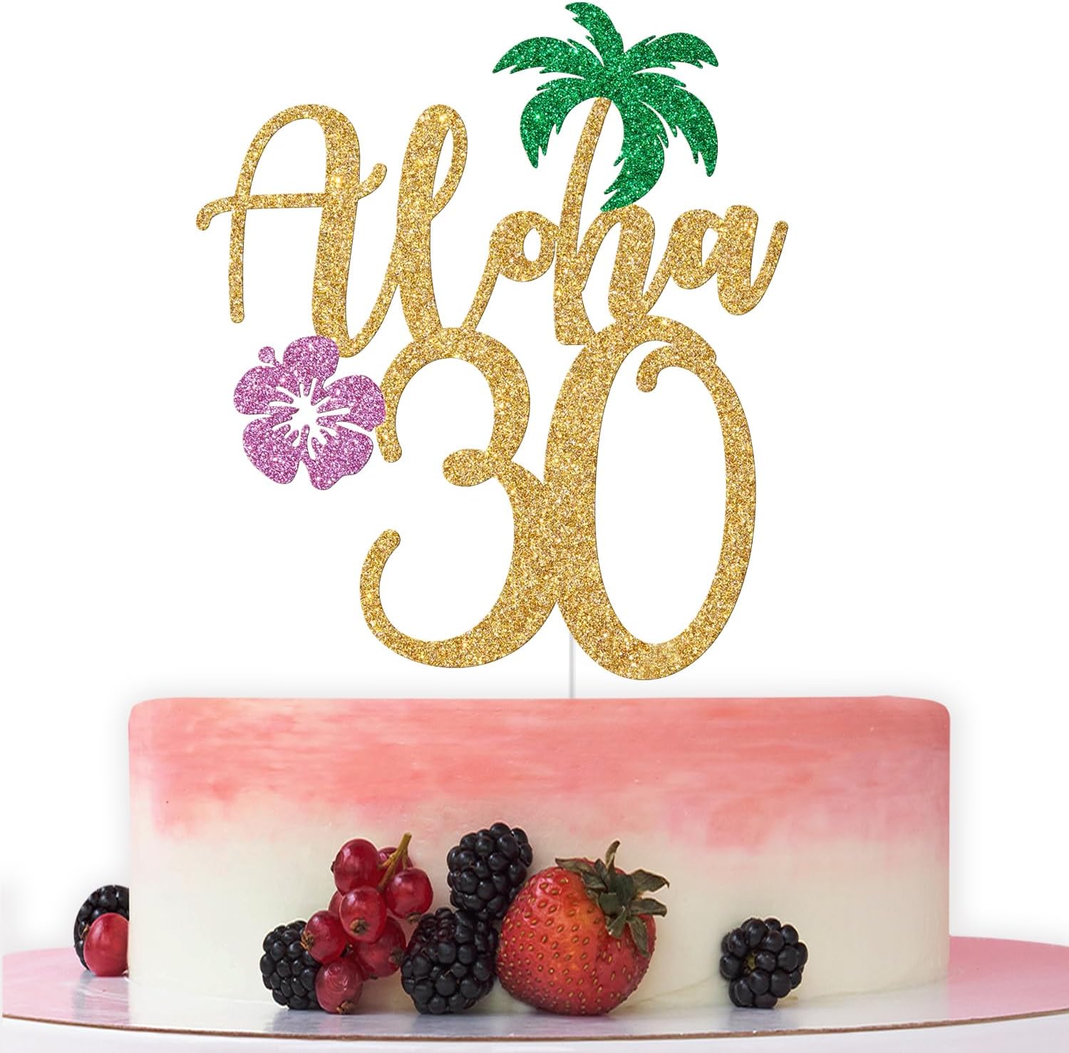Aloha 30 Cake Topper, Cheers to 30 Years Birthday Cake Decor, 30 Years Loved & Blessed, Happy 30th Birthday/Anniversary Party Decorations Gold Glitter thumbnail