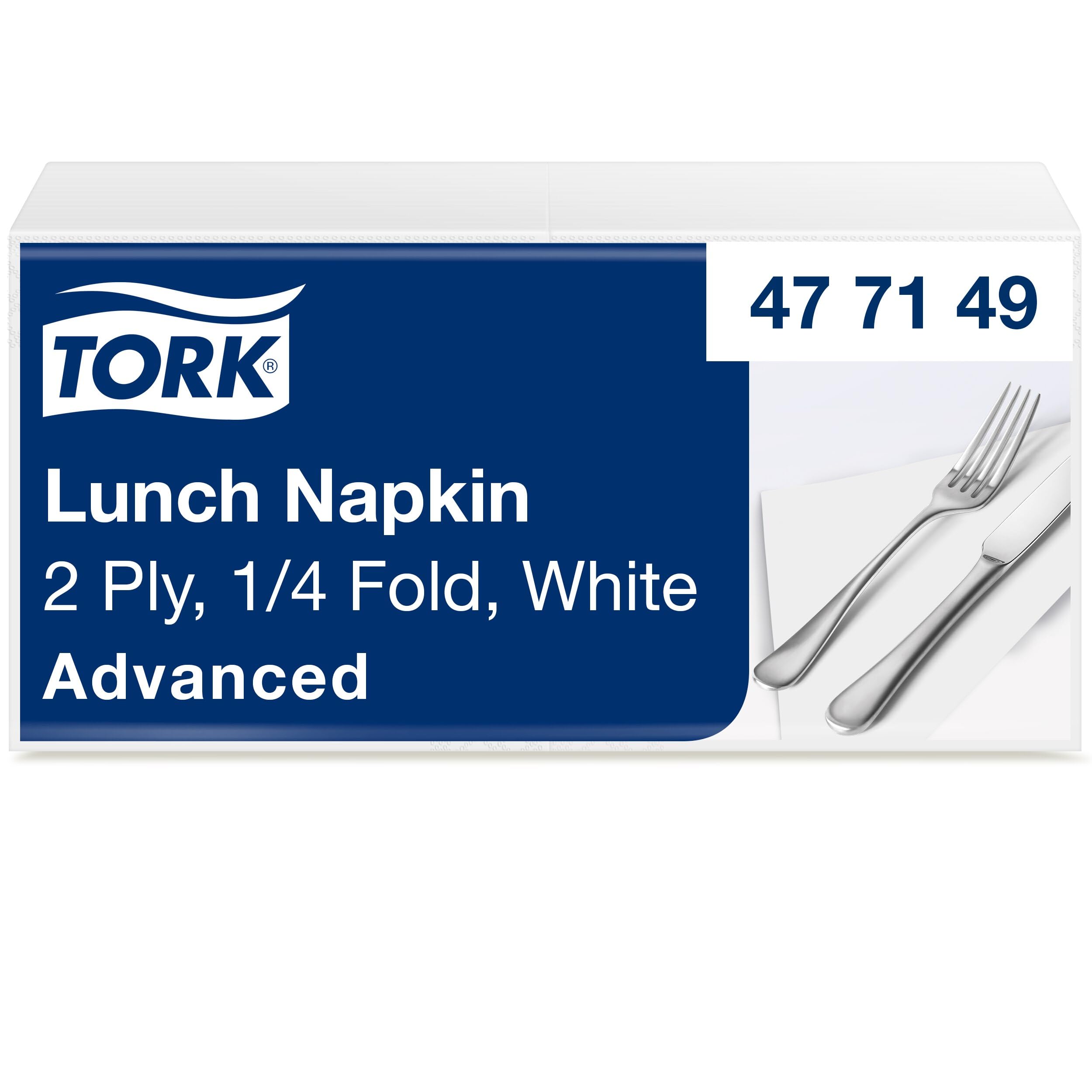 Tork Servilleta de Almuerzo Blanca, Plegado 1/4, 2 capas, 33 cm x 33 cm, 10 x 200 servilletas, 477149