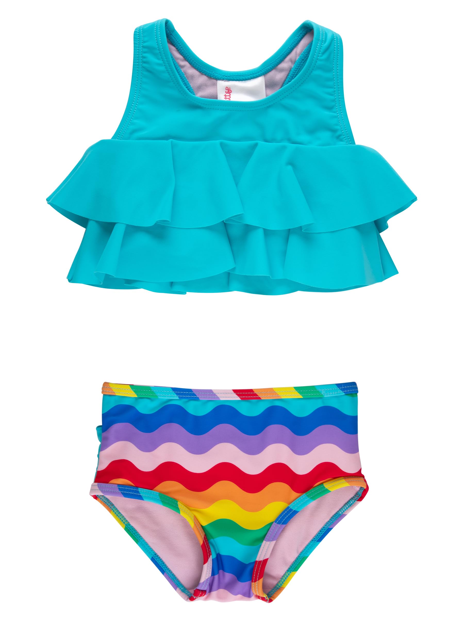 RuffleButts Girls UPF50+ Sun Protection Flounce Bikini Two Piece Swimsuit