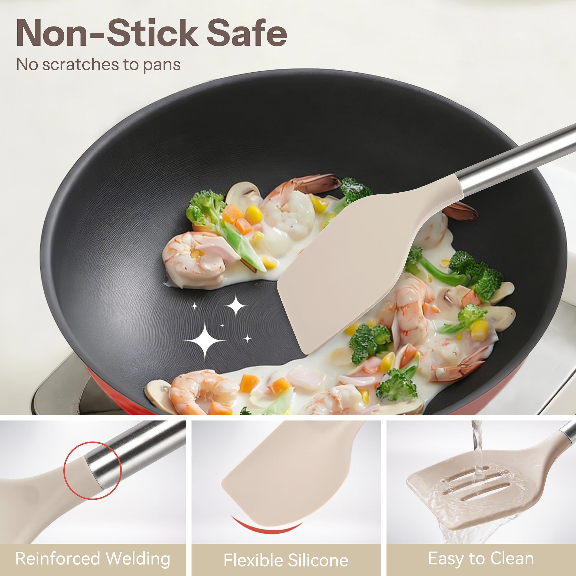 NCUE Silikon-Kochutensilien-Set, 28-teiliges Küchenutensilien-Set, 230 °C, hitzebeständiges Pfannenwender-Set, lebensmittelechtes Silikon und Edelstahlgriff, Küchenhelfer für antihaftbeschichtetes
