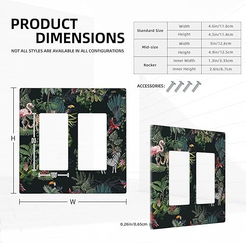 Miniatura 5 de Cubierta decorativa moderna para interruptor de luz, diseño de animales tropicales de selva silvestre, 2 bandas, cubierta decorativa de pared floral